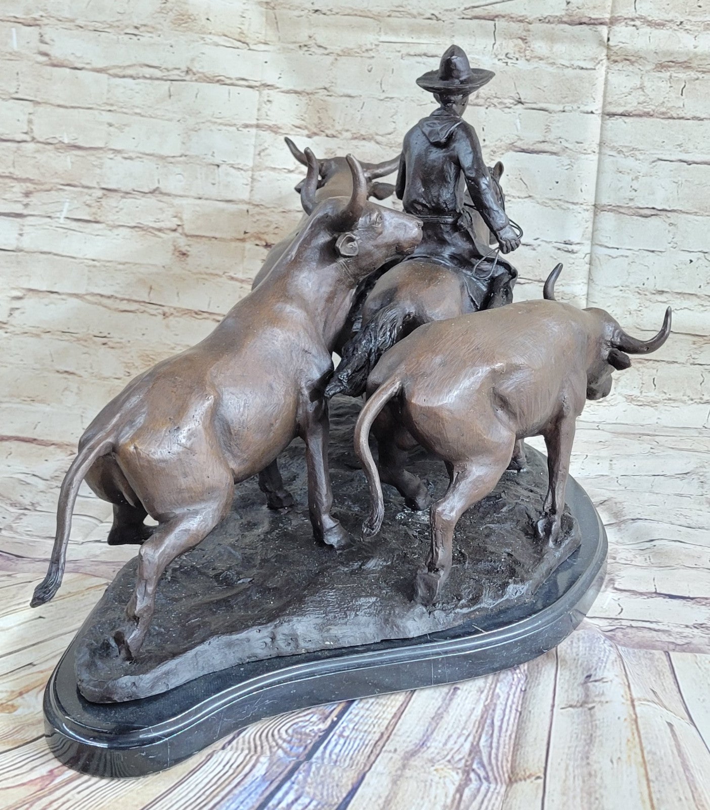 STAMPEDE SOLID BRONZE FREDERIC REMINGTON SCULPTURE LOST WAX METHOD FIGURINE DECOR