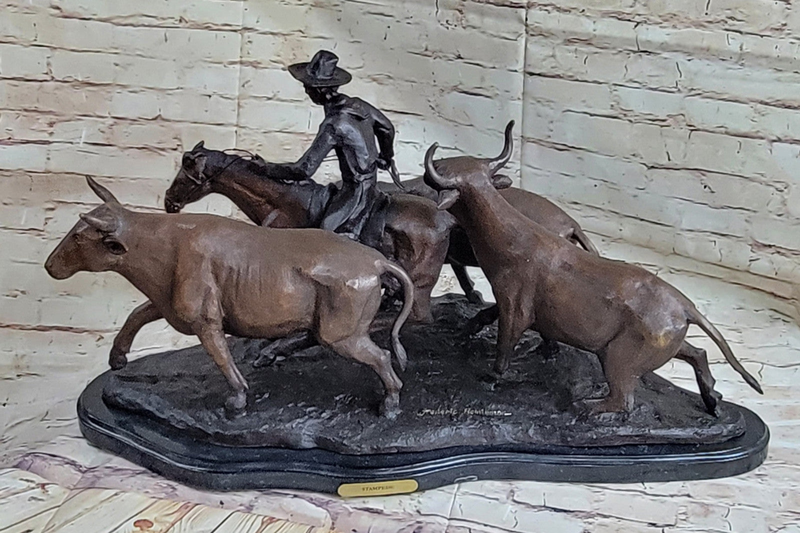 STAMPEDE SOLID BRONZE FREDERIC REMINGTON SCULPTURE LOST WAX METHOD FIGURINE DECOR