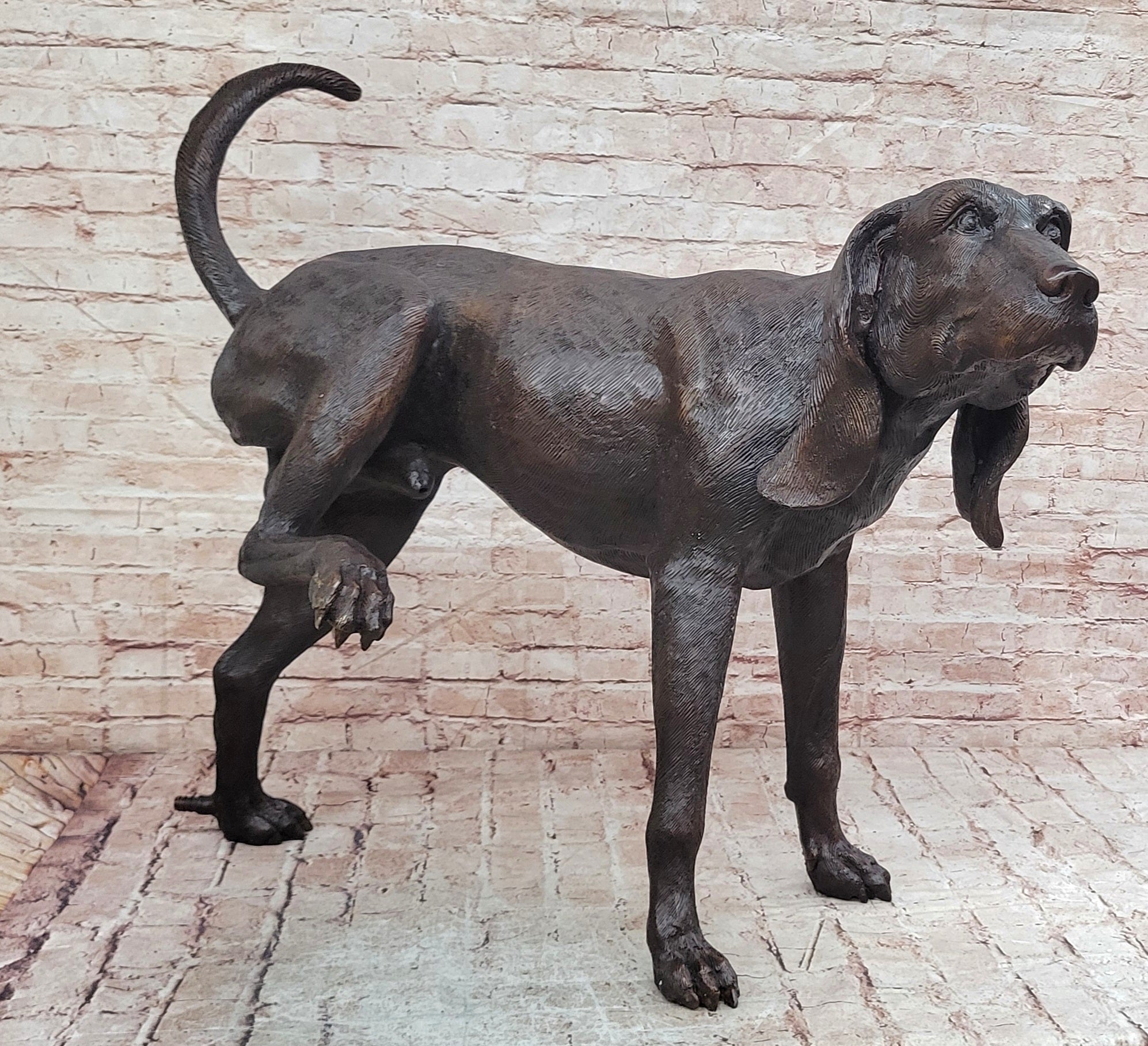 Art Deco Bronze Sculpture Statue Basset Bloodhound Hound Dog Sleuth Figurine