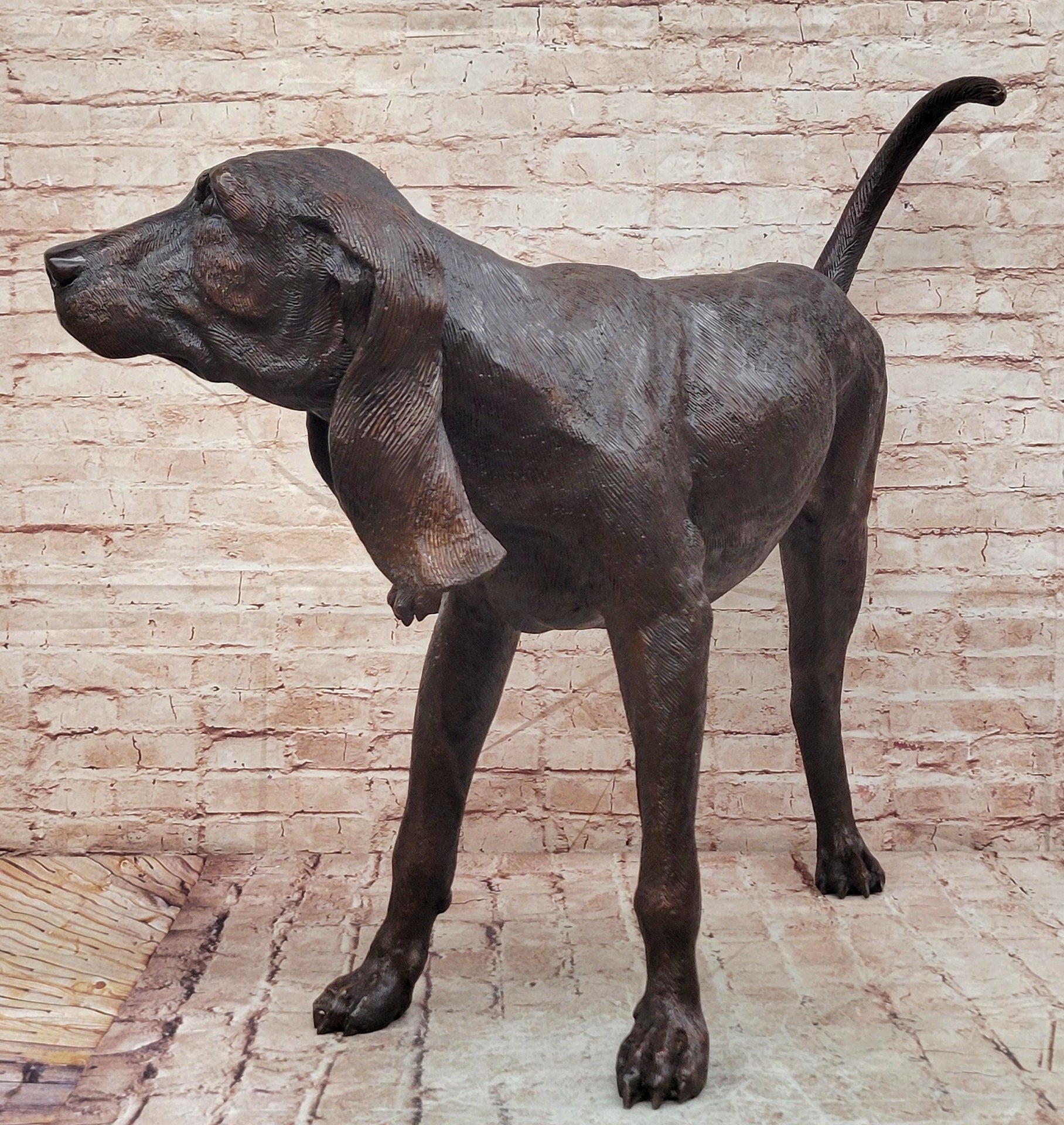 Art Deco Bronze Sculpture Statue Basset Bloodhound Hound Dog Sleuth Figurine