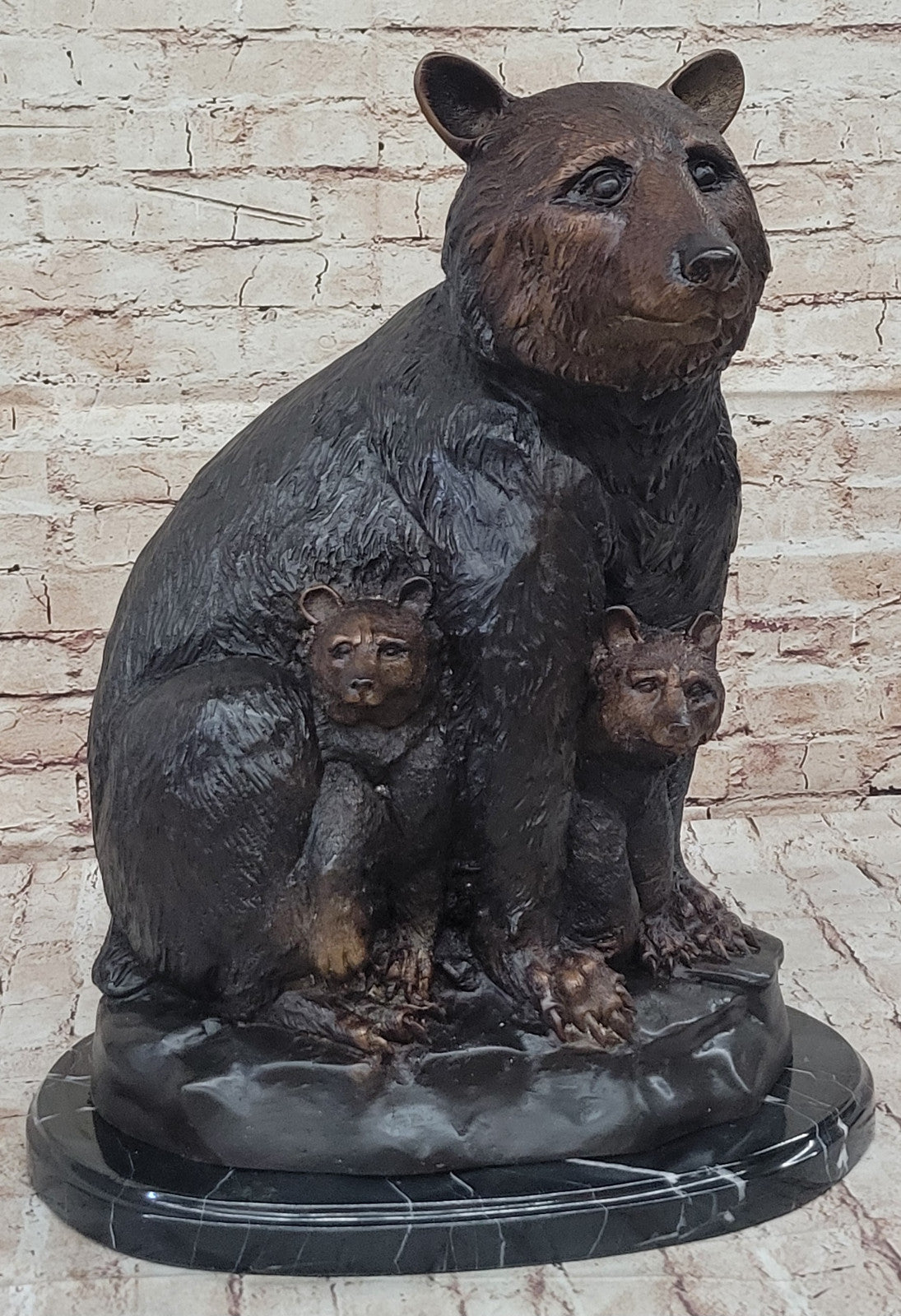 Handcrafted Bronze Bear Family Sculpture by Mogniez: Home Office Decor Figure