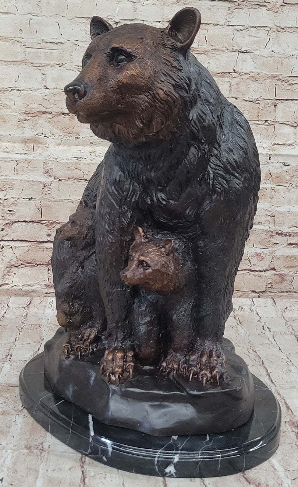 Handcrafted Bronze Bear Family Sculpture by Mogniez: Home Office Decor Figure