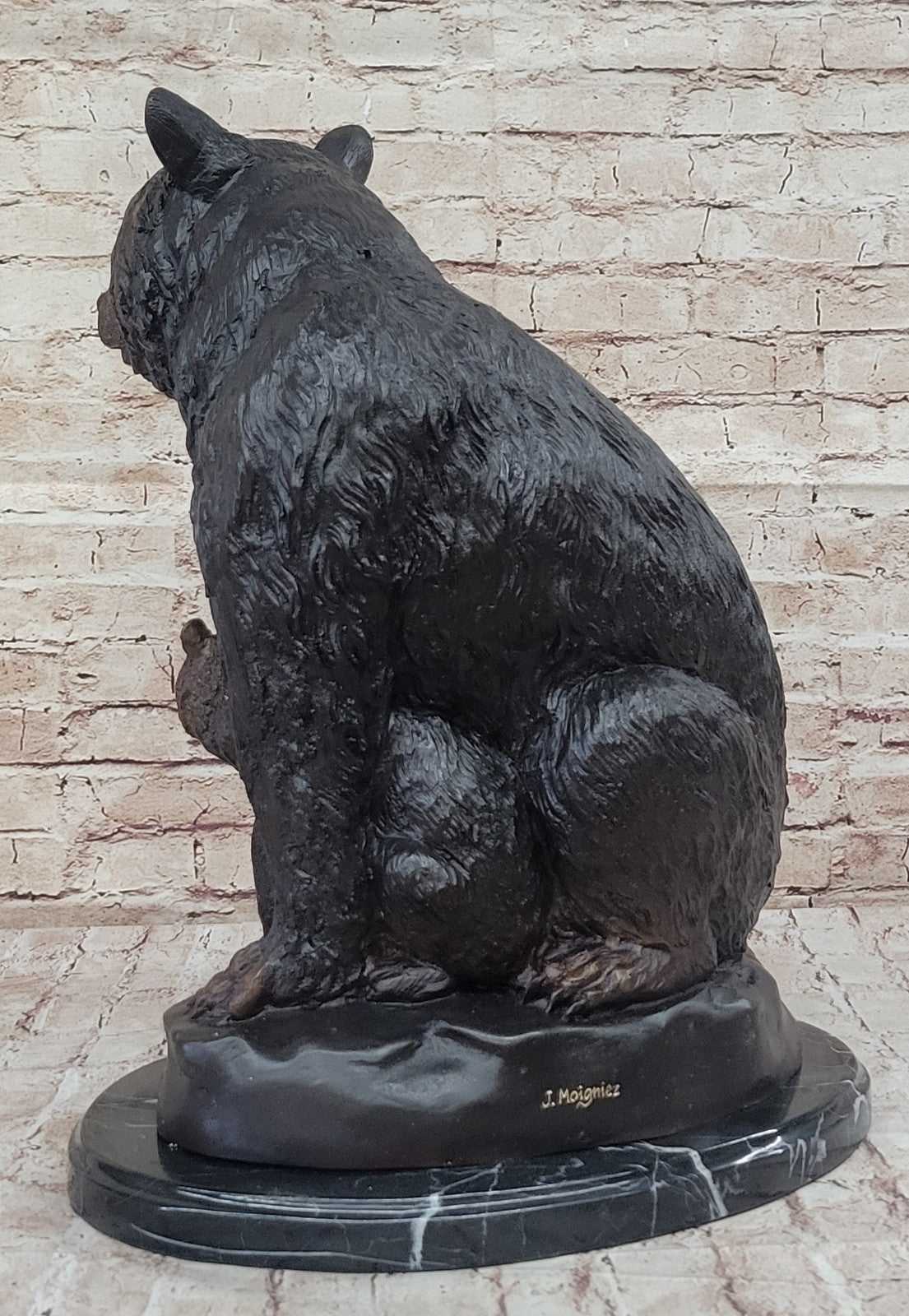 Handcrafted Bronze Bear Family Sculpture by Mogniez: Home Office Decor Figure