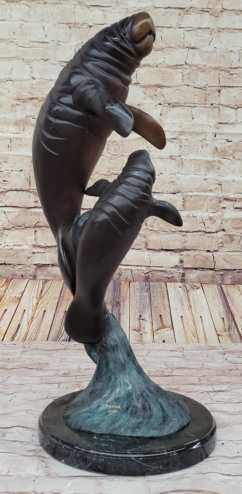 Fine Art Bronze: Limited Edition Marius Manatee & Calf Sculpture Statue