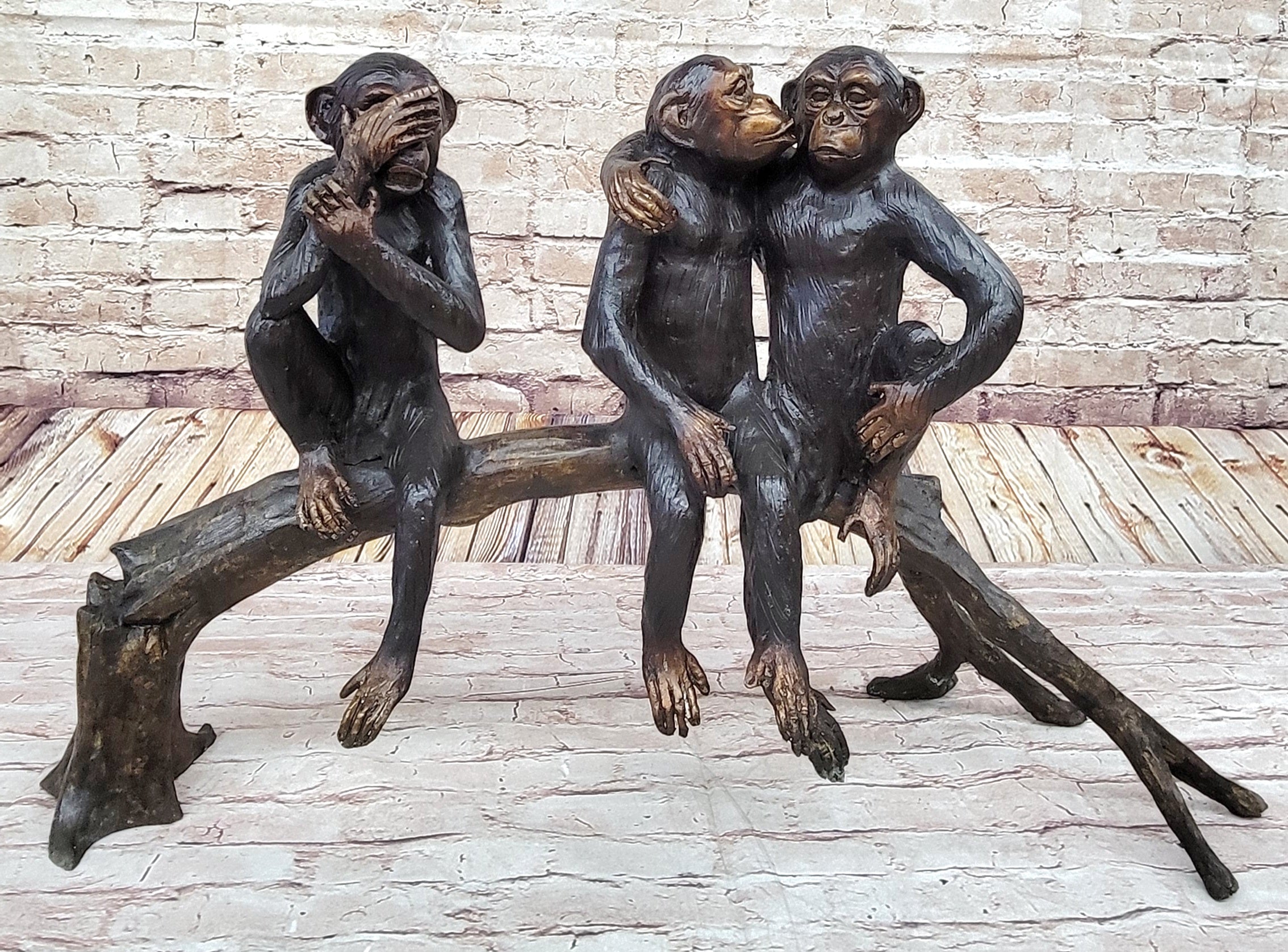 Limited Edition 3 Wise Monkey By Famous Artist Marius Bronze Sculpture Figurine