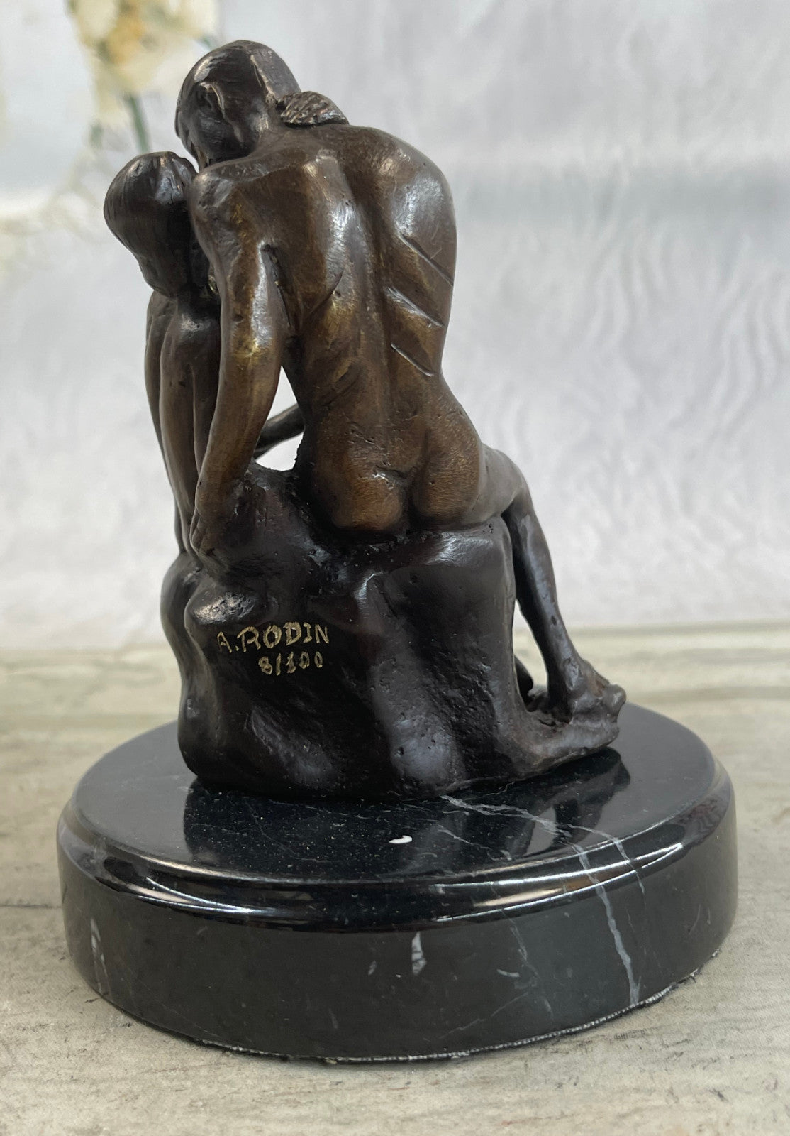 Signed Rodin Kiss Romance Love Lovers Bronze Marble Sculpture Statue Home Decor