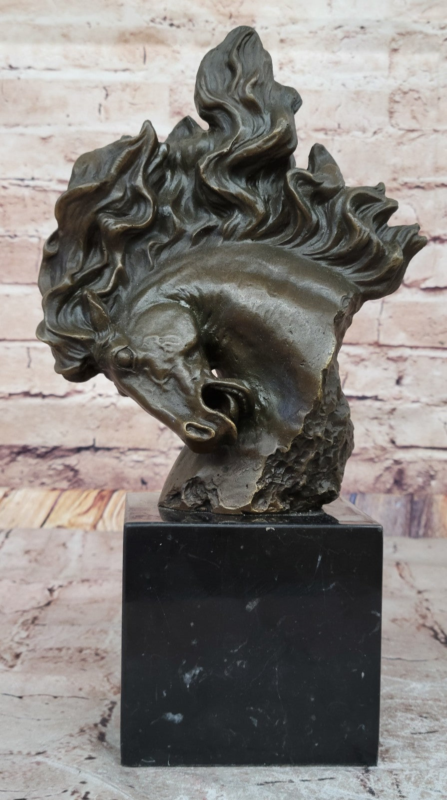 Handcrafted Bronze Horse Statue on Marble Base Art Deco Figurine Signed Milo