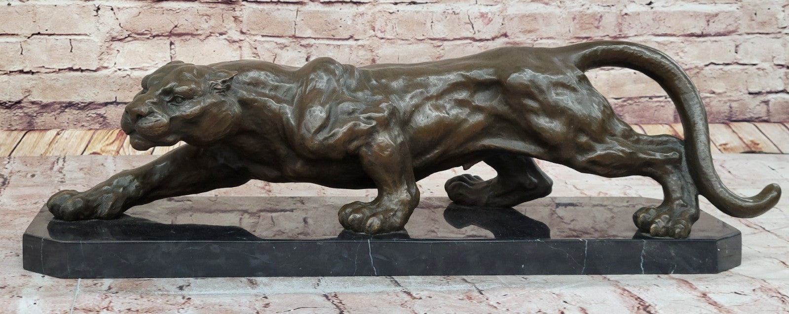 Extra Large Mountain Lion Cougar Puma Bronze Art Deco Sculpture Figurine By Milo