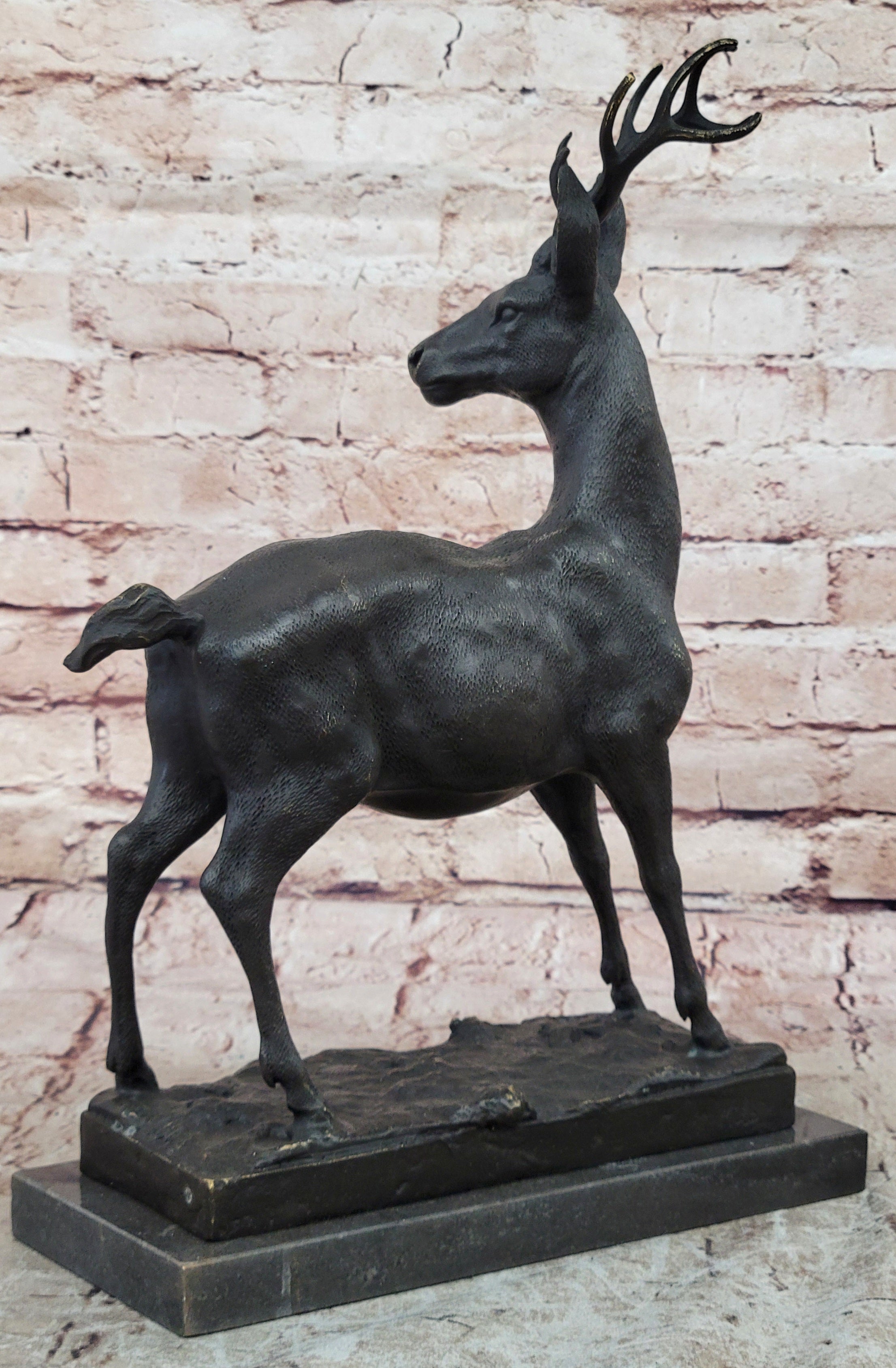 Large Metal Bronze Deer Stag Elk Outdoor Yard Sculpture, Handcrafted Figurine
