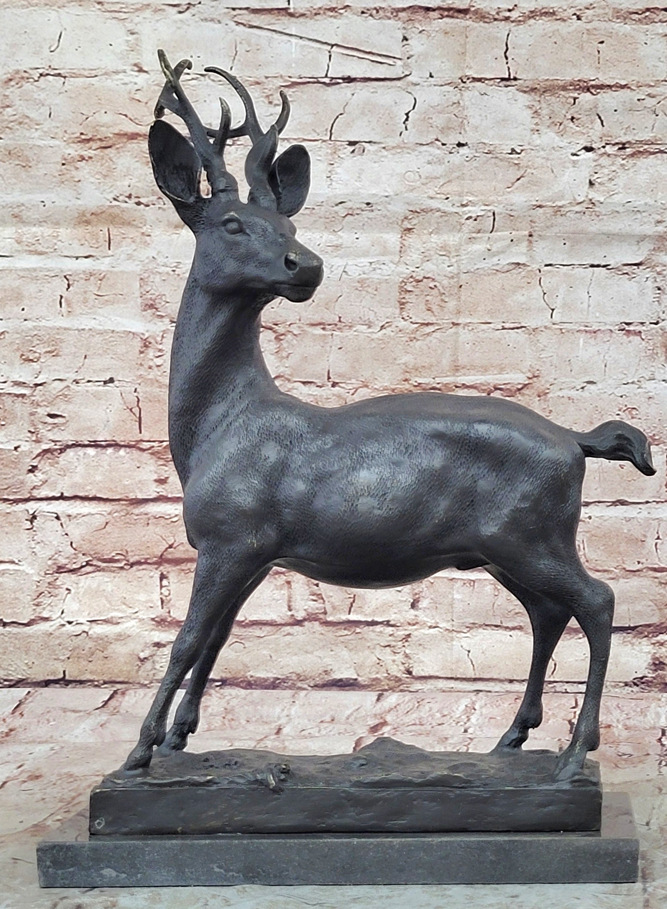 Large Metal Bronze Deer Stag Elk Outdoor Yard Sculpture, Handcrafted Figurine
