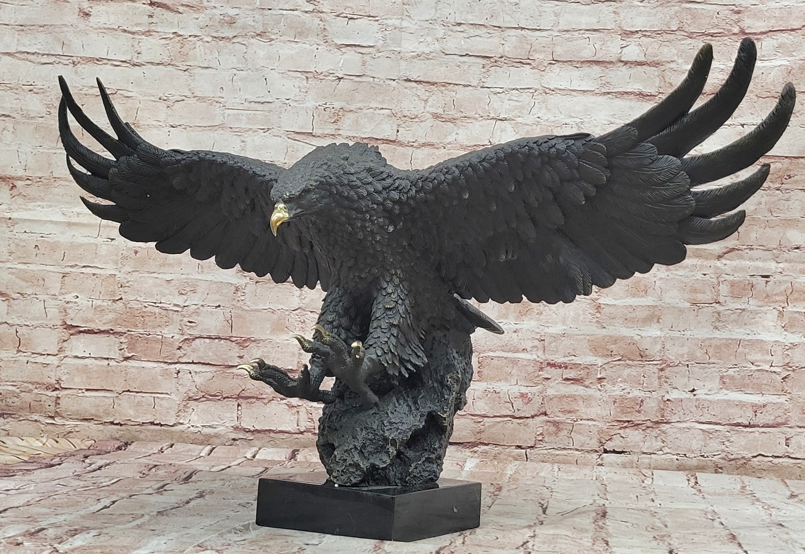 Large Bronze Eagle Sculpture Miguel Lopez Wildlife Bird Figurine Statue