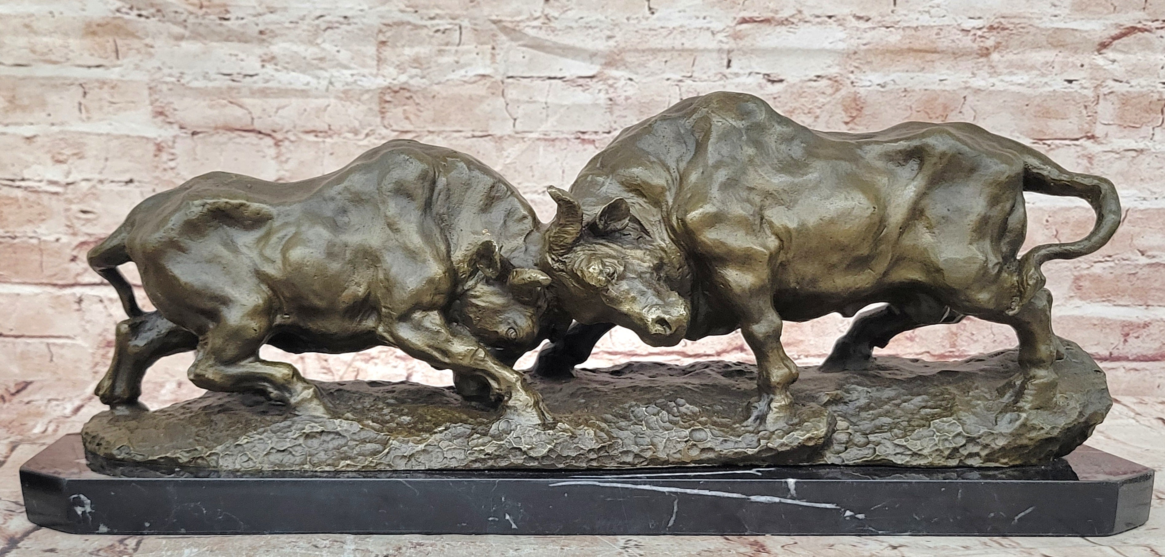 Genuine Solid Heavy Bronze Figurine by Milo: Toro Duo Hand Made Art