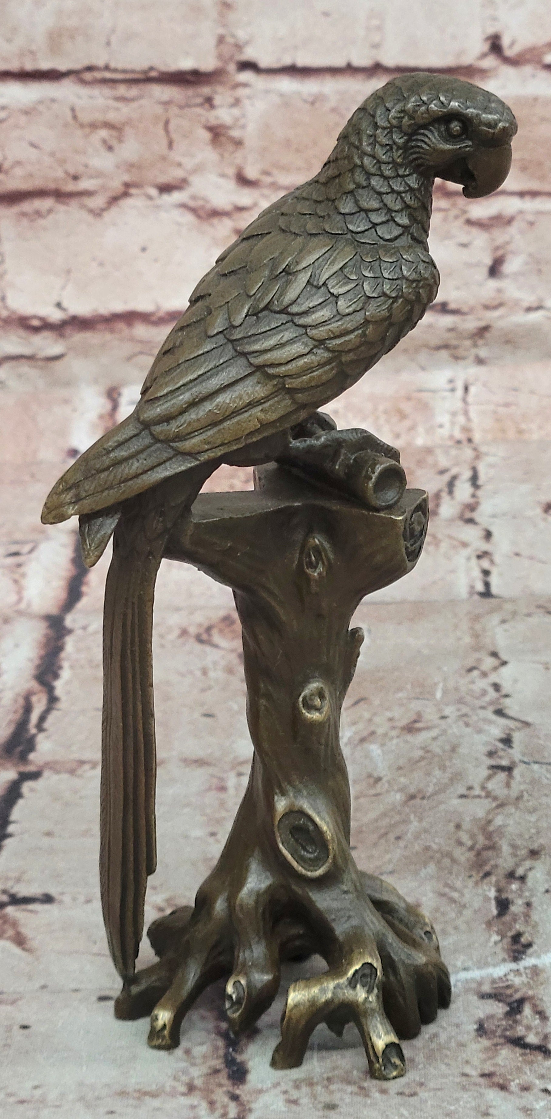 Signed Original Milo Bronze Parrot Bird Statue on Tree Branch Decor