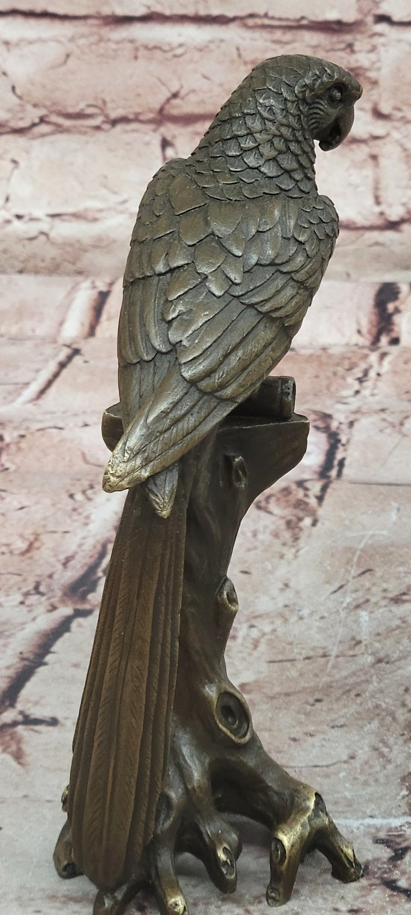 Signed Original Milo Bronze Parrot Bird Statue on Tree Branch Decor
