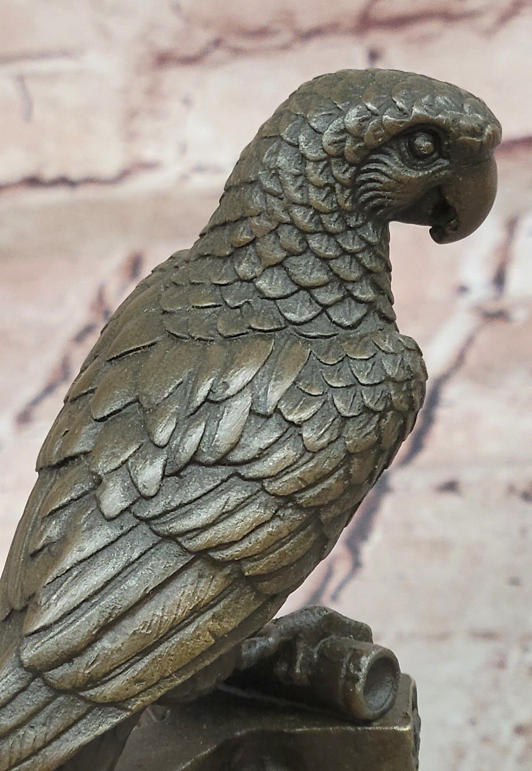 Signed Original Milo Bronze Parrot Bird Statue on Tree Branch Decor