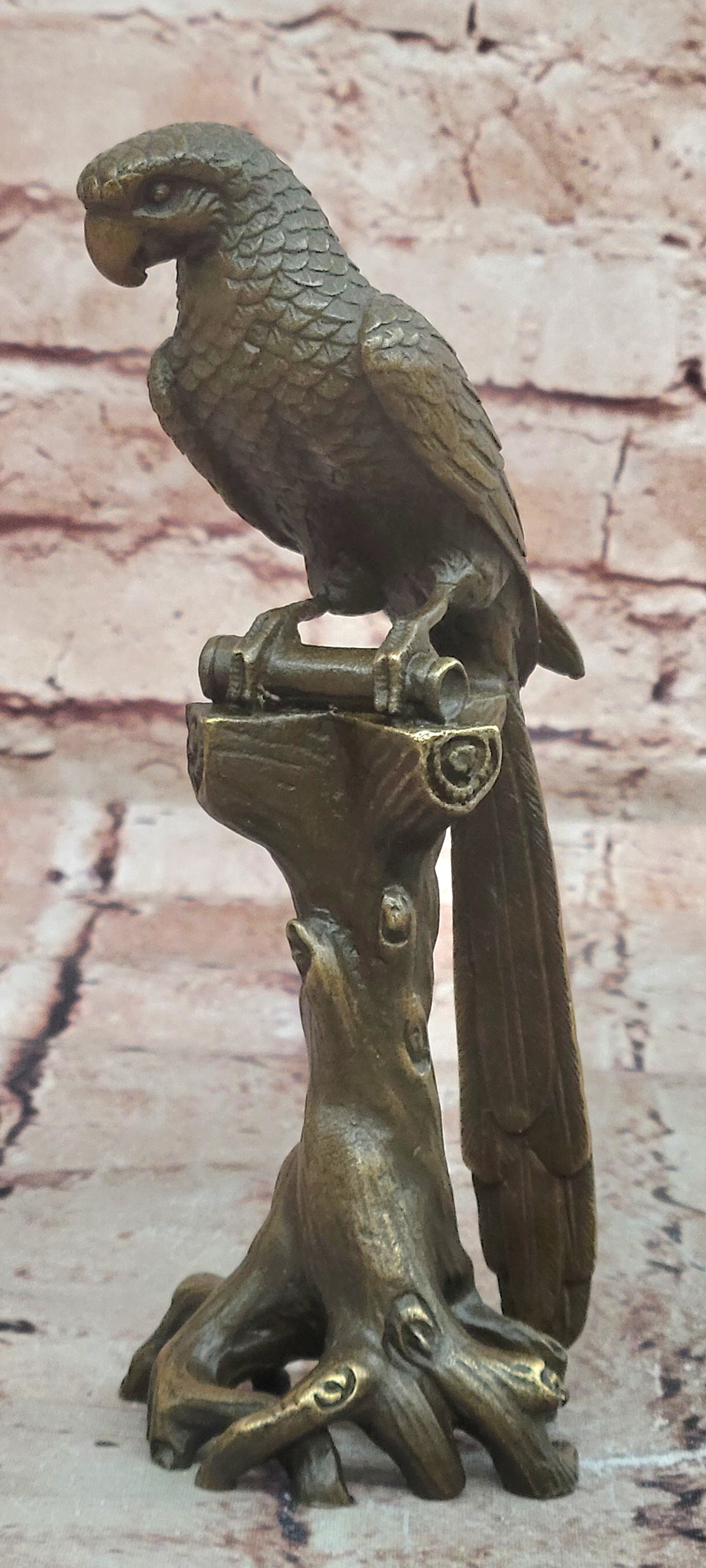 Signed Original Milo Bronze Parrot Bird Statue on Tree Branch Decor