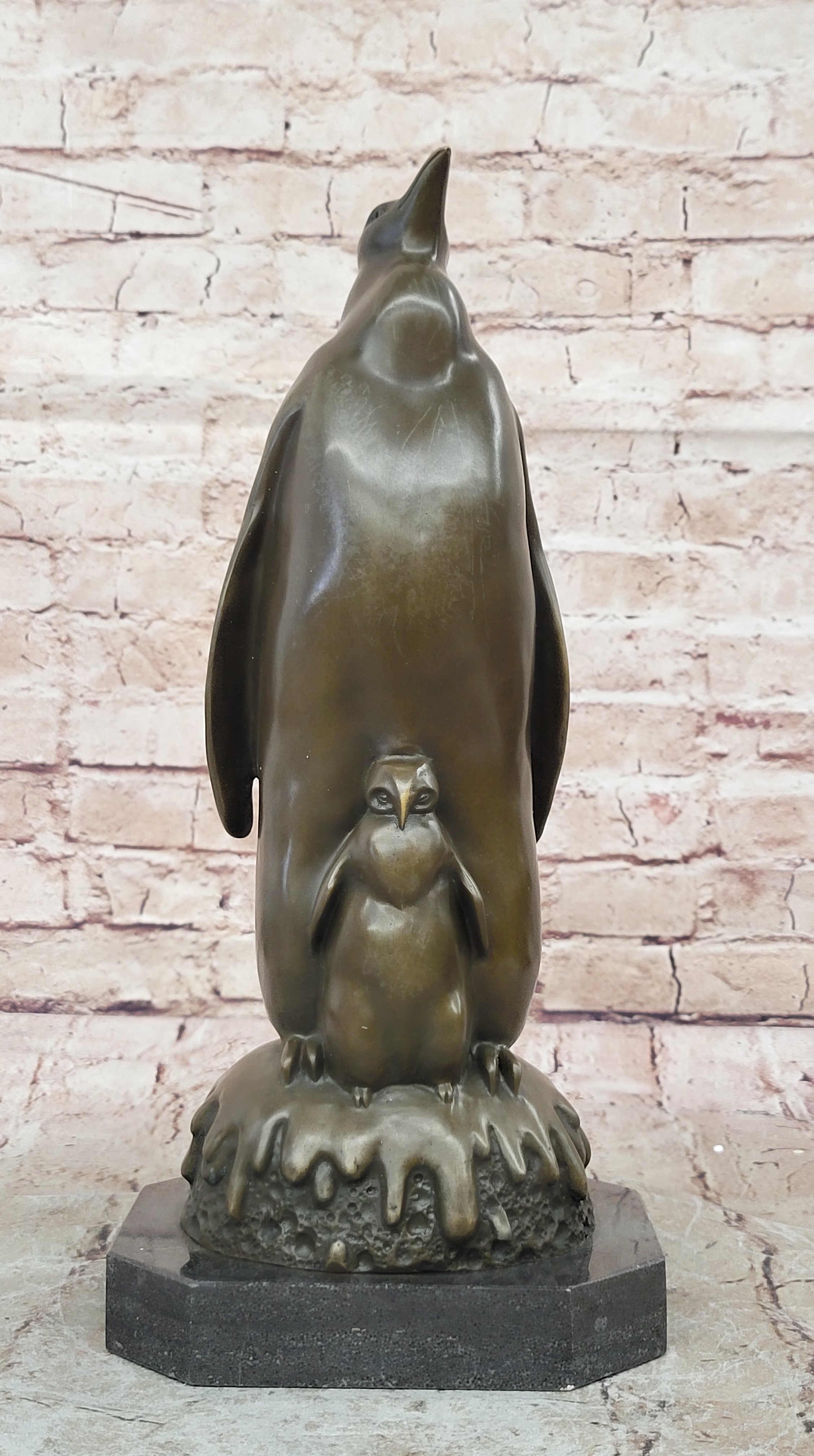 Handcrafted Detailed Penguin Family Abstract Modern Art Bird Bronze Sculpture