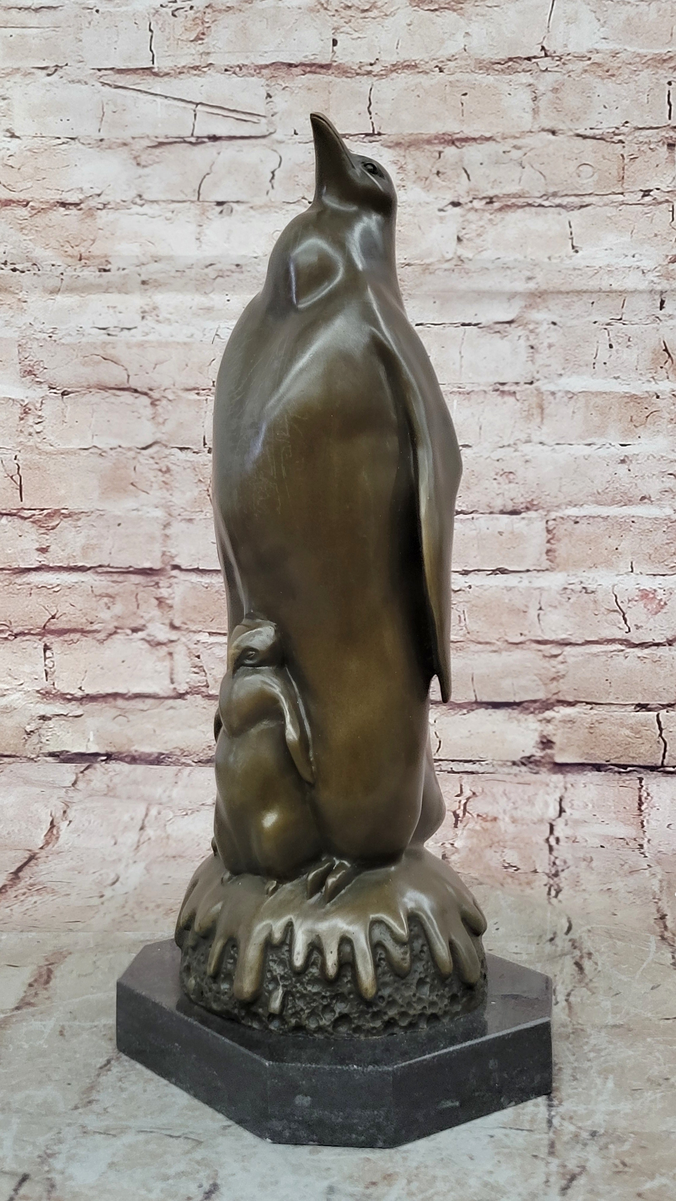 Handcrafted Detailed Penguin Family Abstract Modern Art Bird Bronze Sculpture