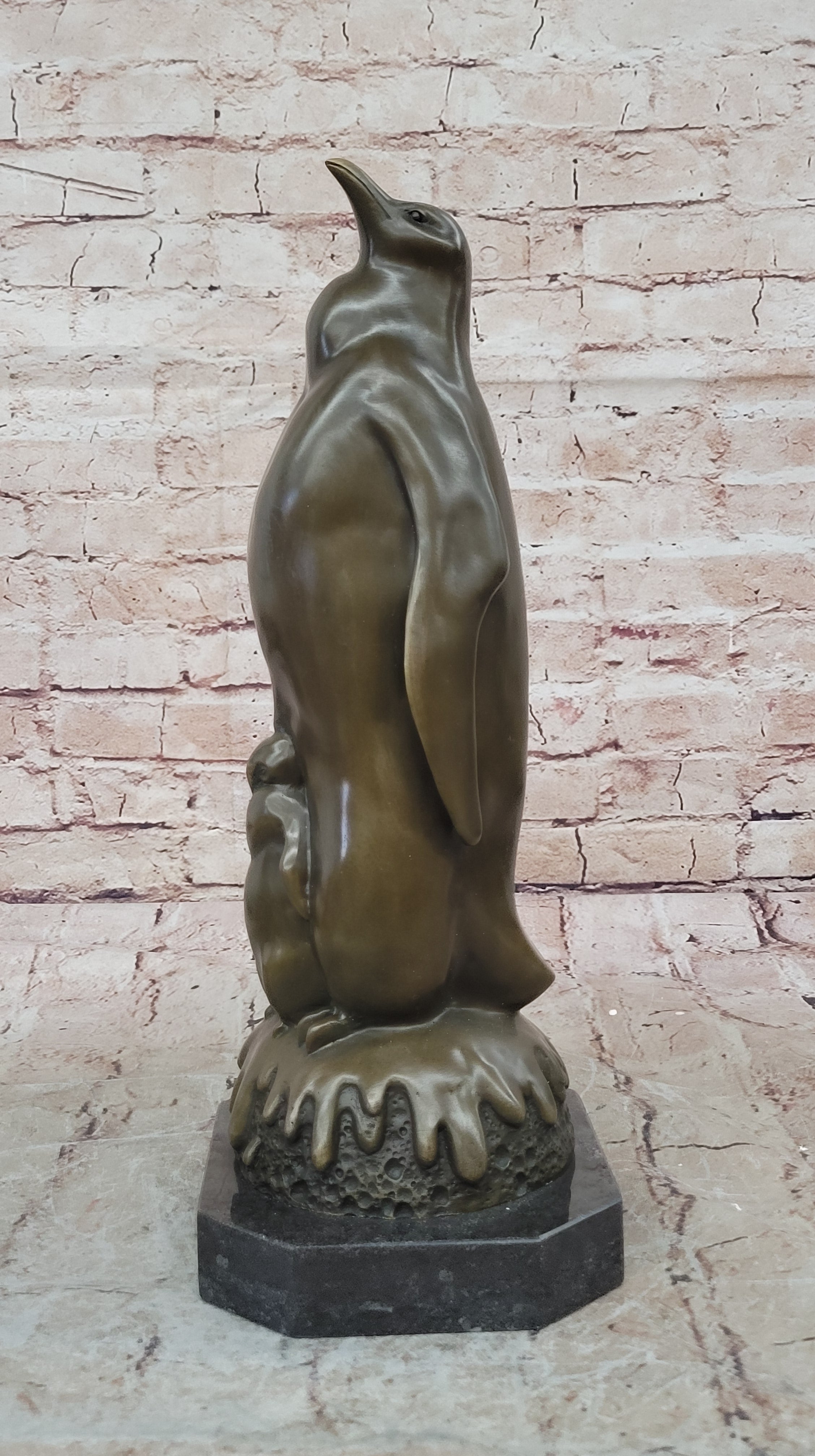 Handcrafted Detailed Penguin Family Abstract Modern Art Bird Bronze Sculpture