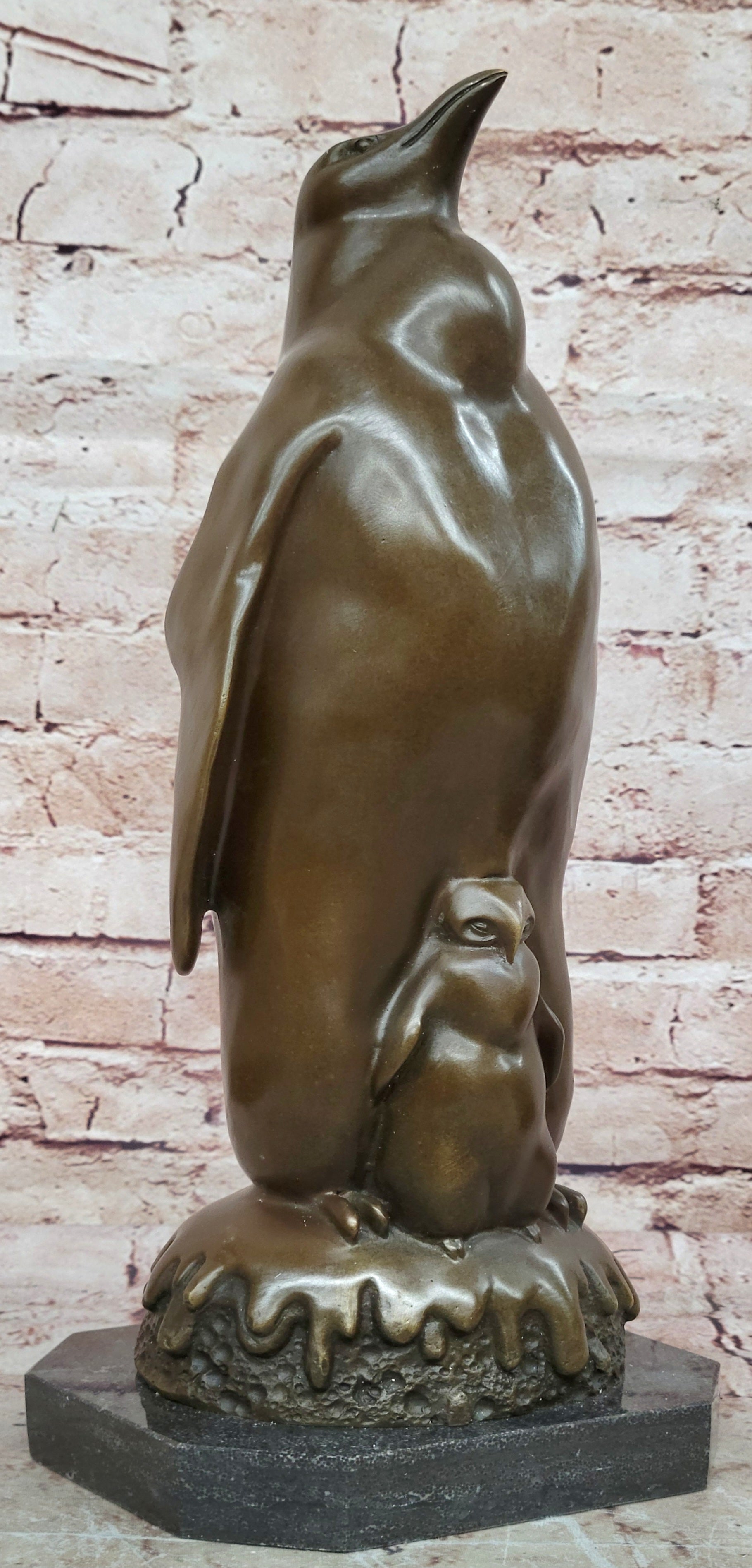 Handcrafted Detailed Penguin Family Abstract Modern Art Bird Bronze Sculpture