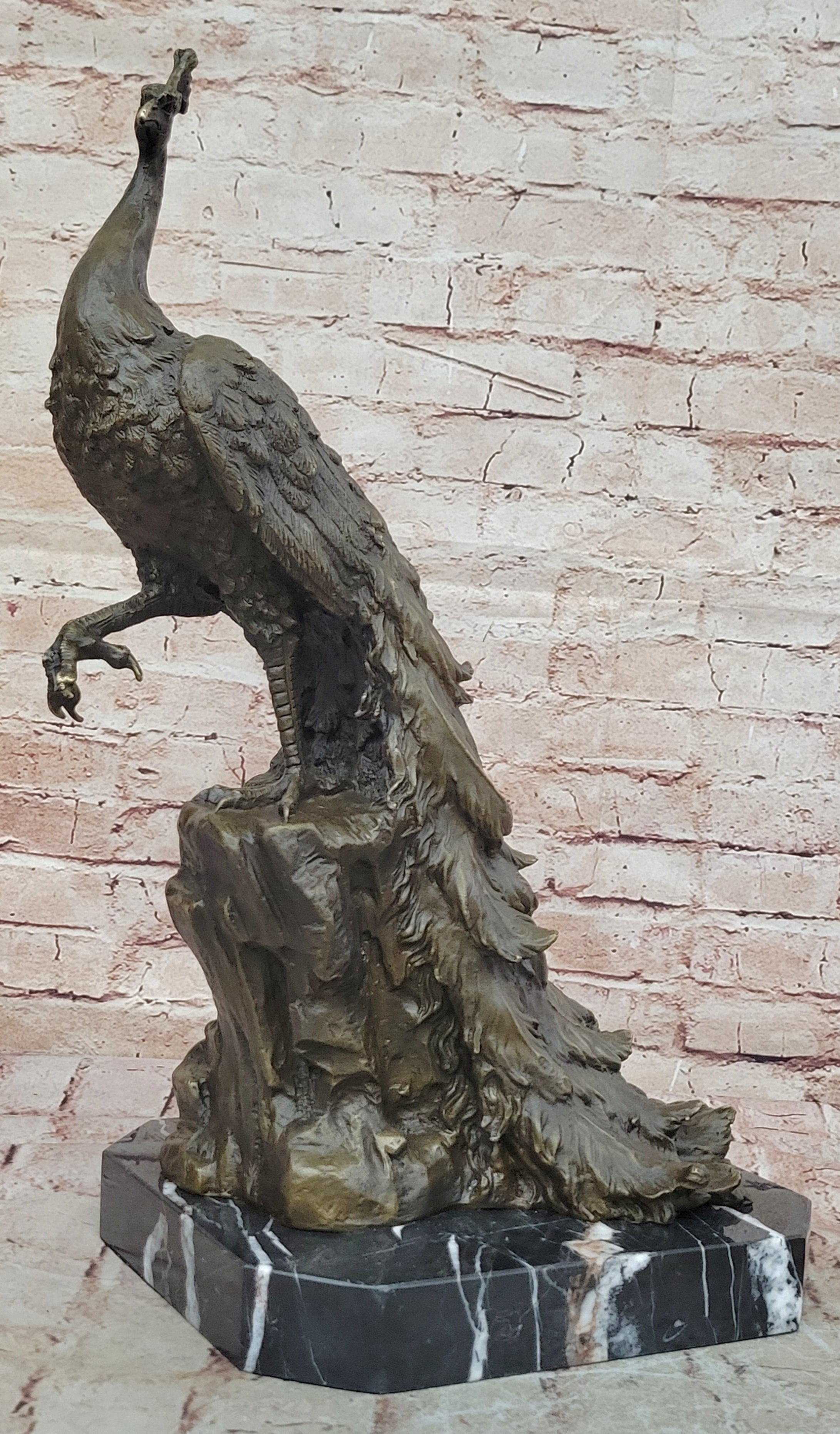 Hand Made Peacock Bird Bronze Sculpture Statue by Milo Museum Quality Figurine