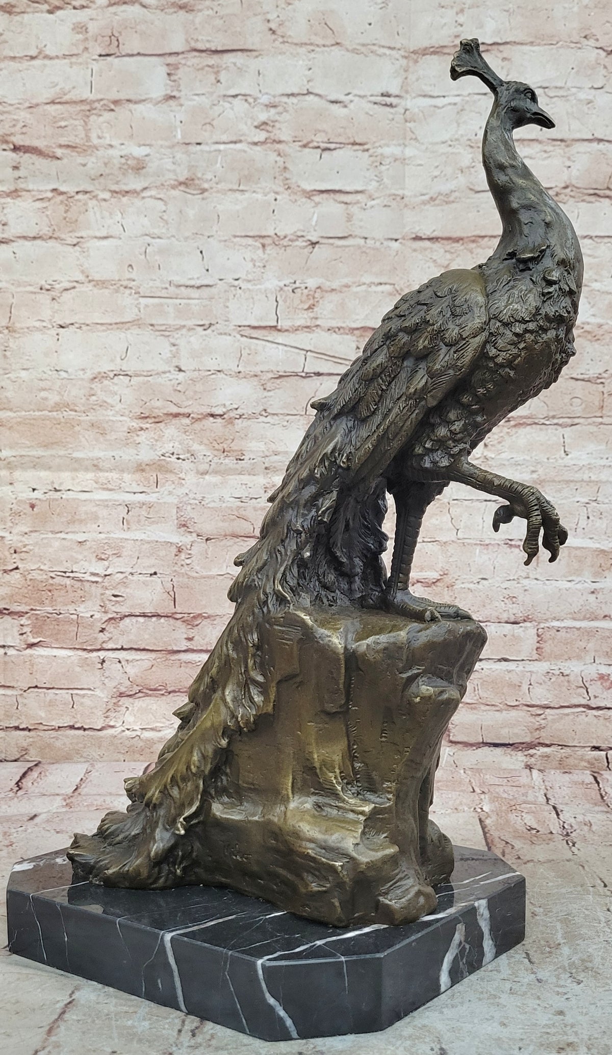Hand Made Peacock Bird Bronze Sculpture Statue by Milo Museum Quality Figurine