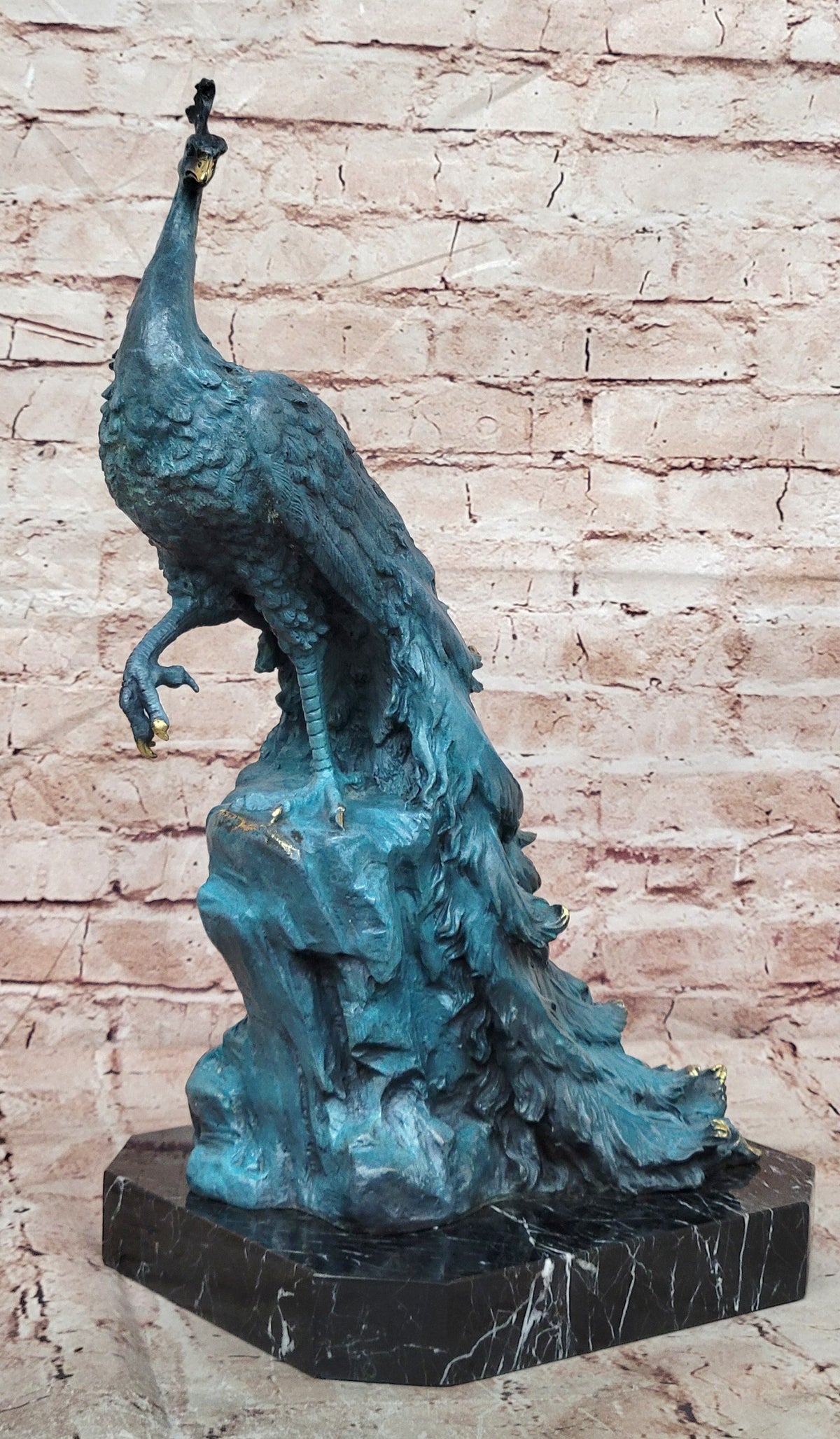 Art Deco Fine Detailed Handcrafted Peacock Bronze Sculpture Statue Figurine Sale