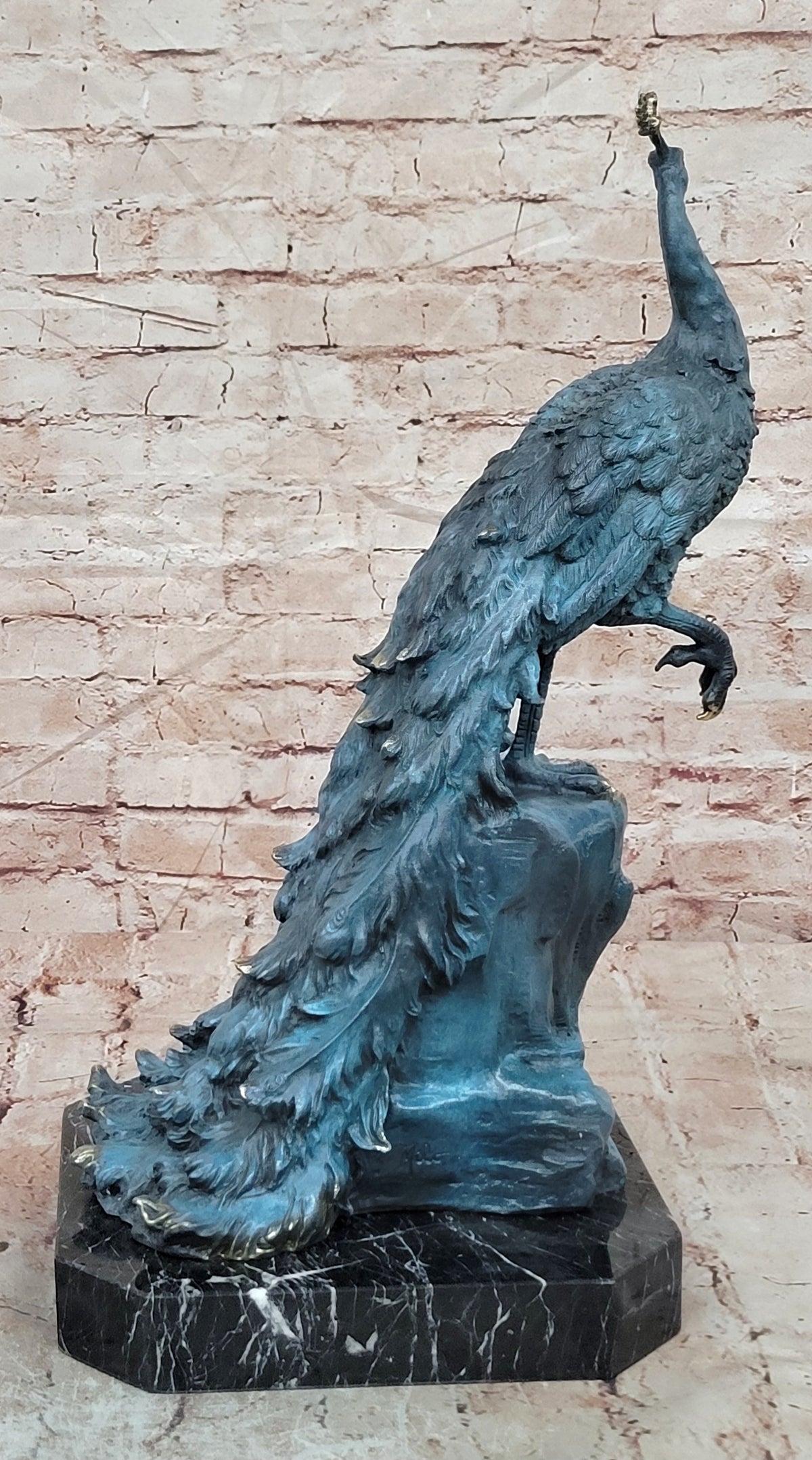 Art Deco Fine Detailed Handcrafted Peacock Bronze Sculpture Statue Figurine Sale