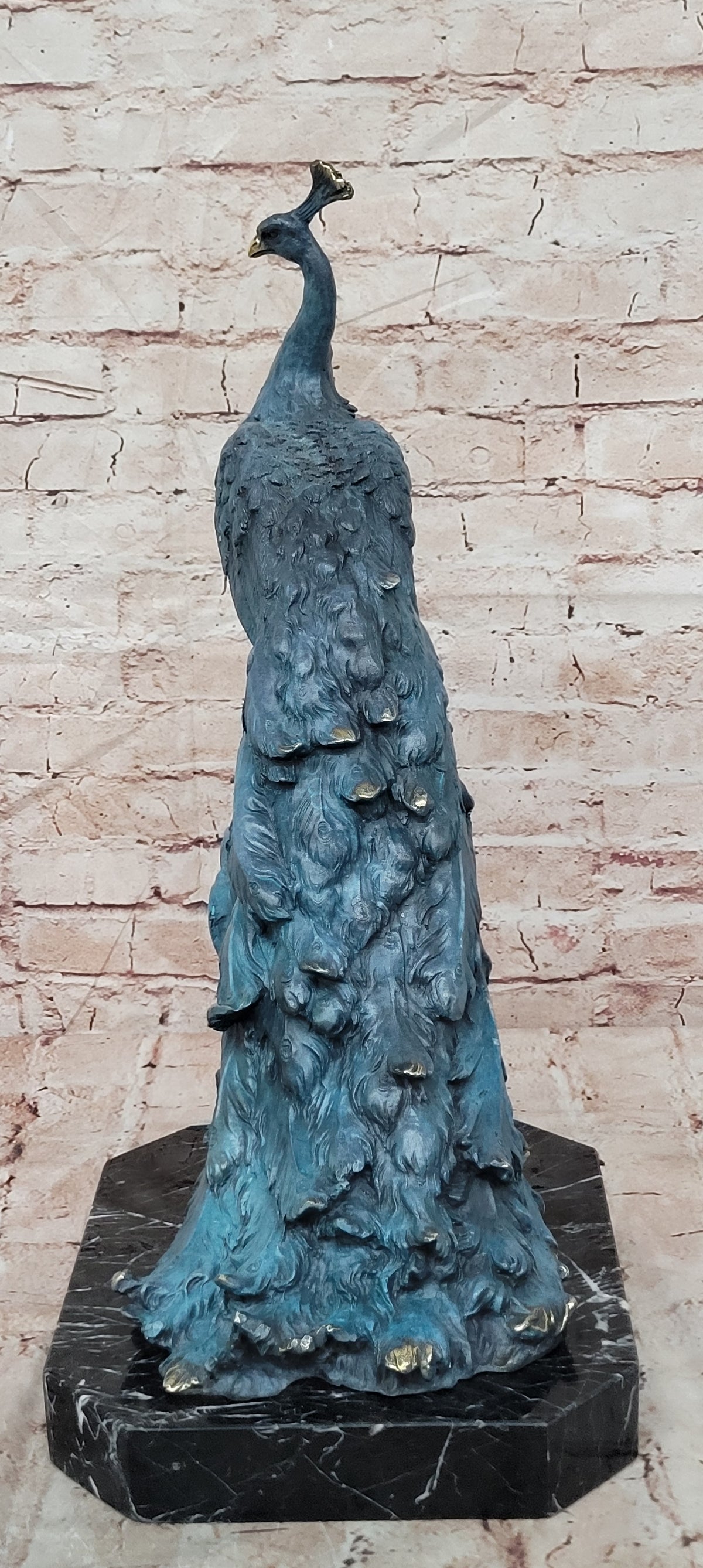 Art Deco Fine Detailed Handcrafted Peacock Bronze Sculpture Statue Figurine Sale