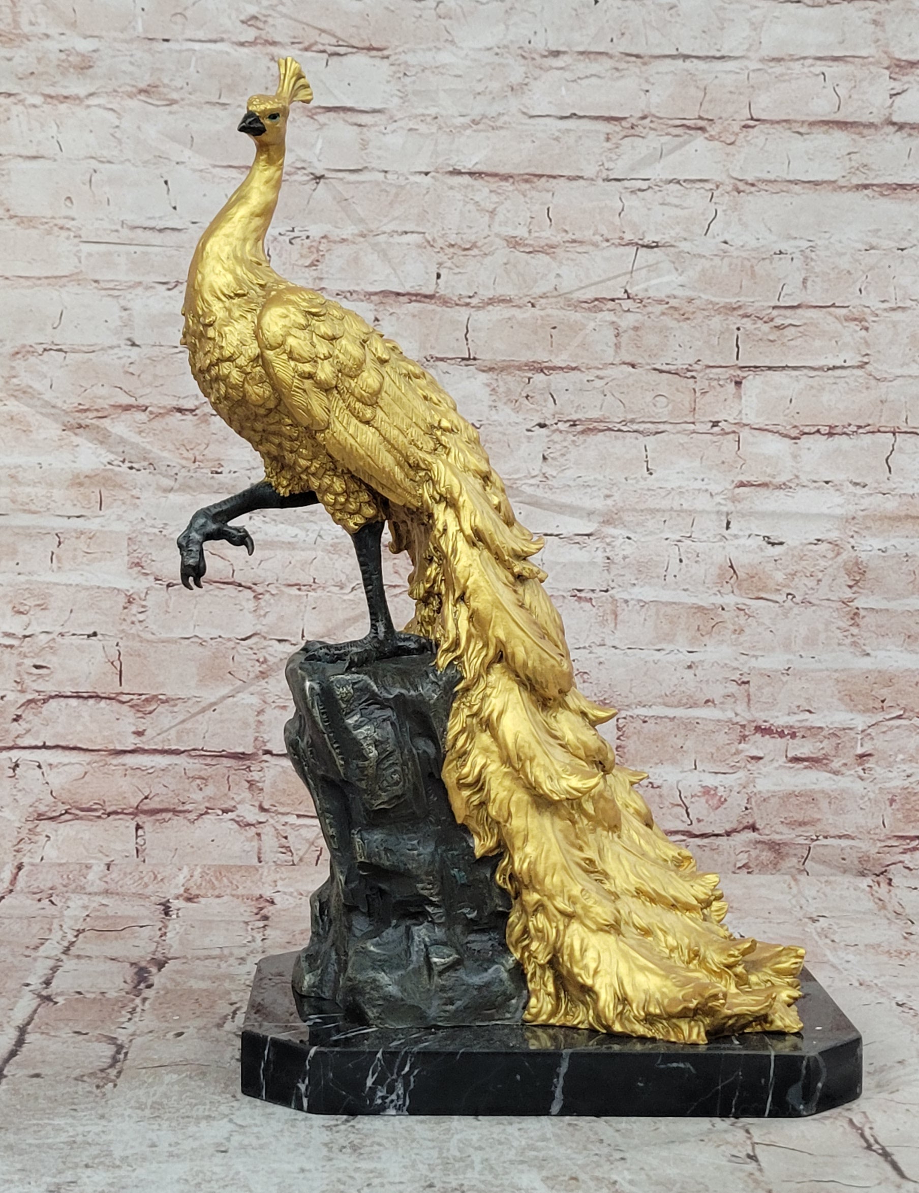 Bronze Peacock Centerpiece Sculpture Signed Milo Bird Statue Collectible Art