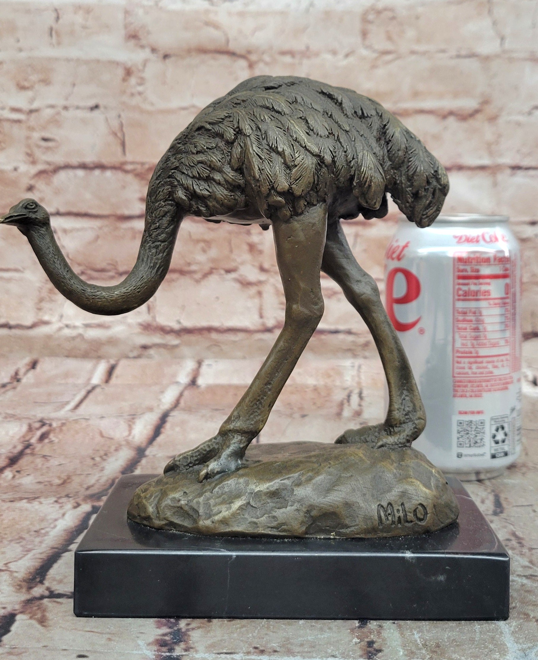 Handcrafted Milo Ostrich Bronze Sculpture Lost Wax Wildlife Artwork