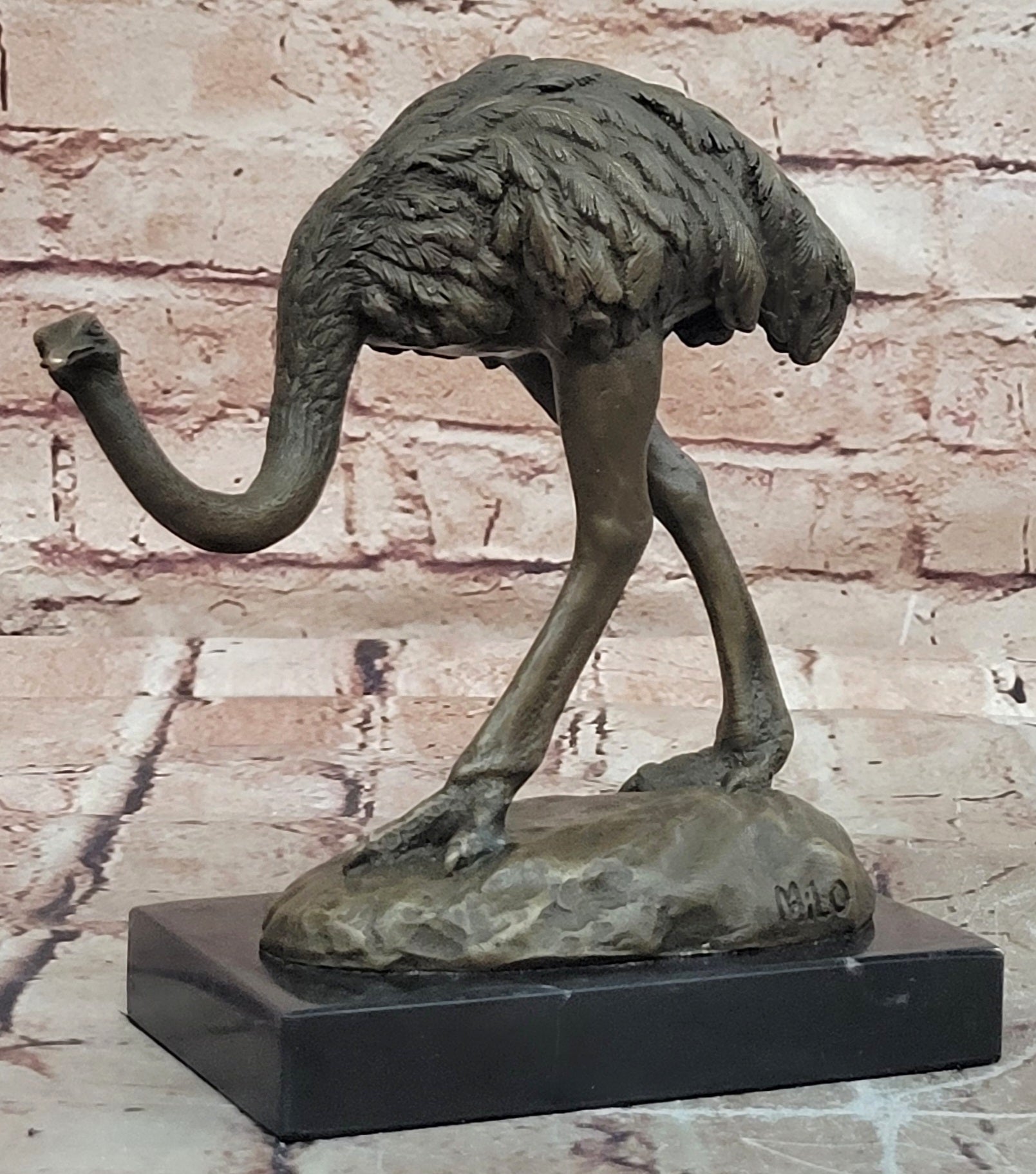 Handcrafted Milo Ostrich Bronze Sculpture Lost Wax Wildlife Artwork
