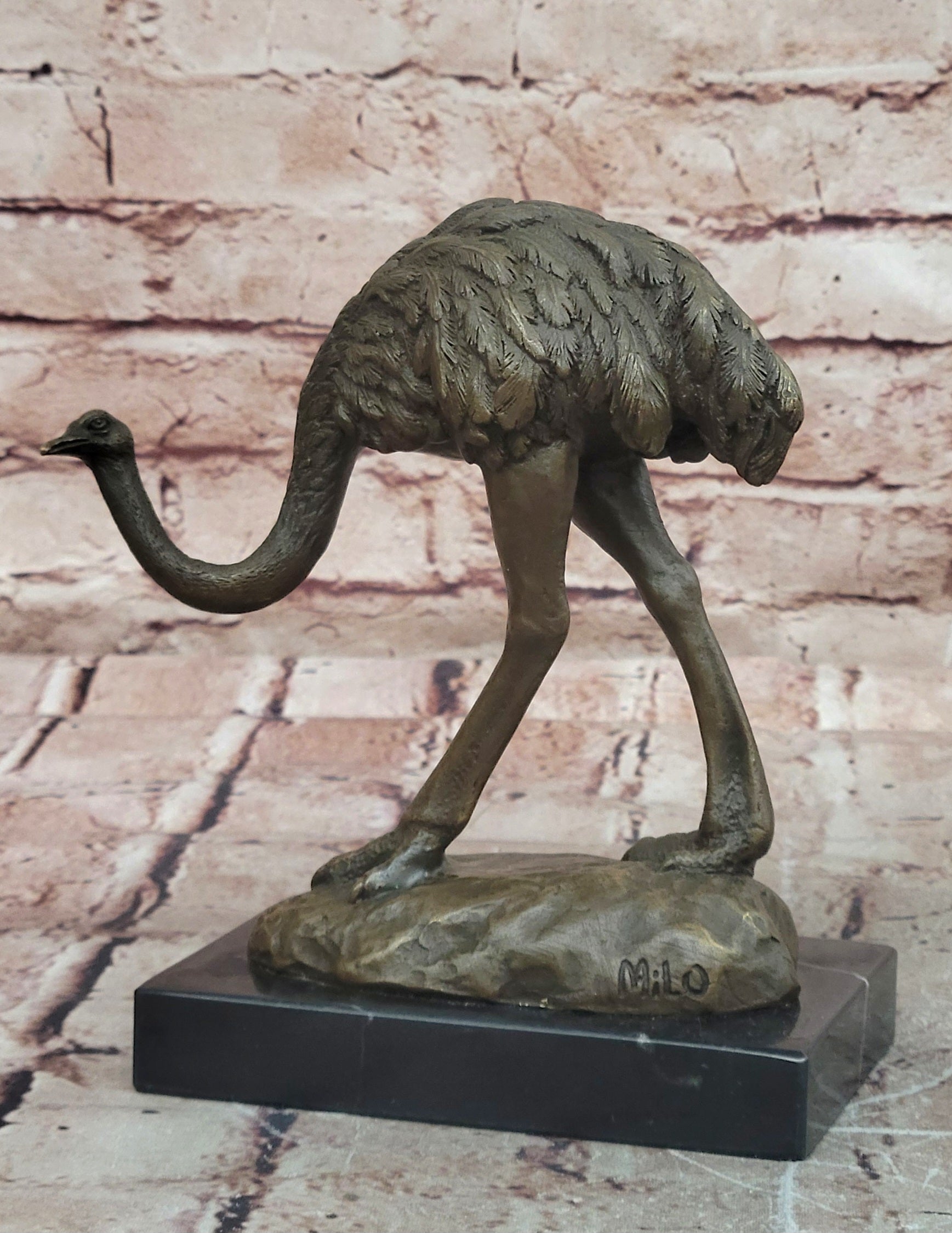 Handcrafted Milo Ostrich Bronze Sculpture Lost Wax Wildlife Artwork