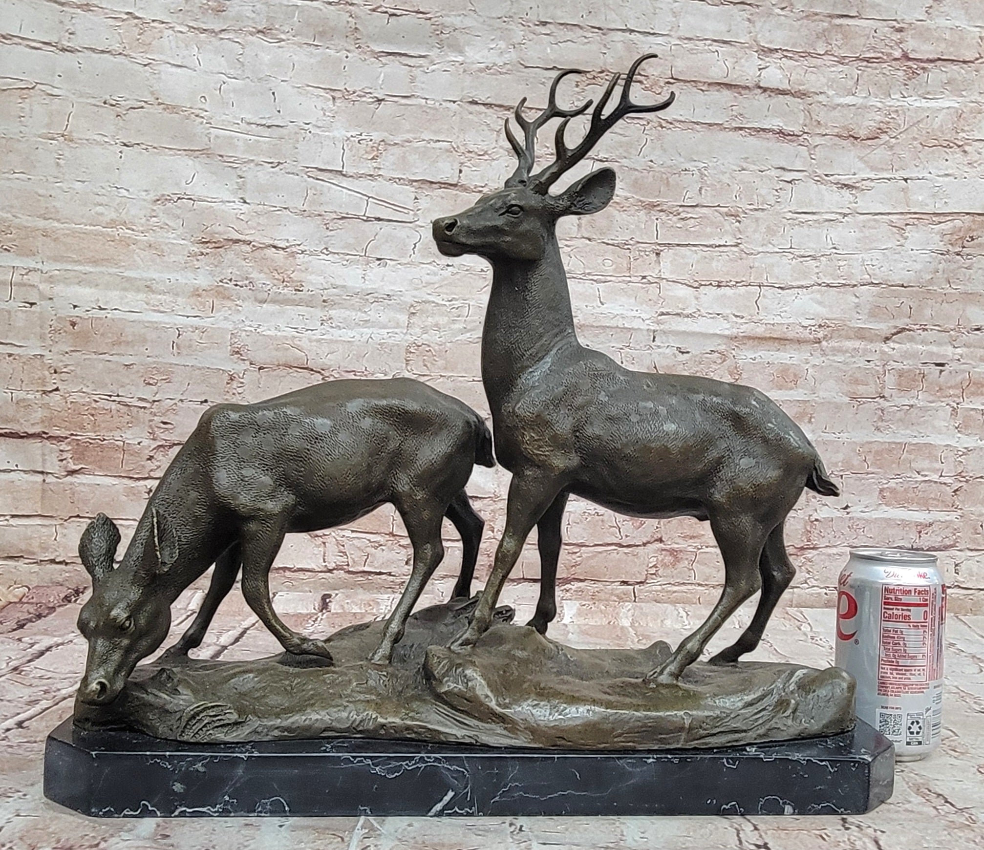 Wildlife Bronze Deer Couple Sculpture Stag and Doe Collectible Figurine