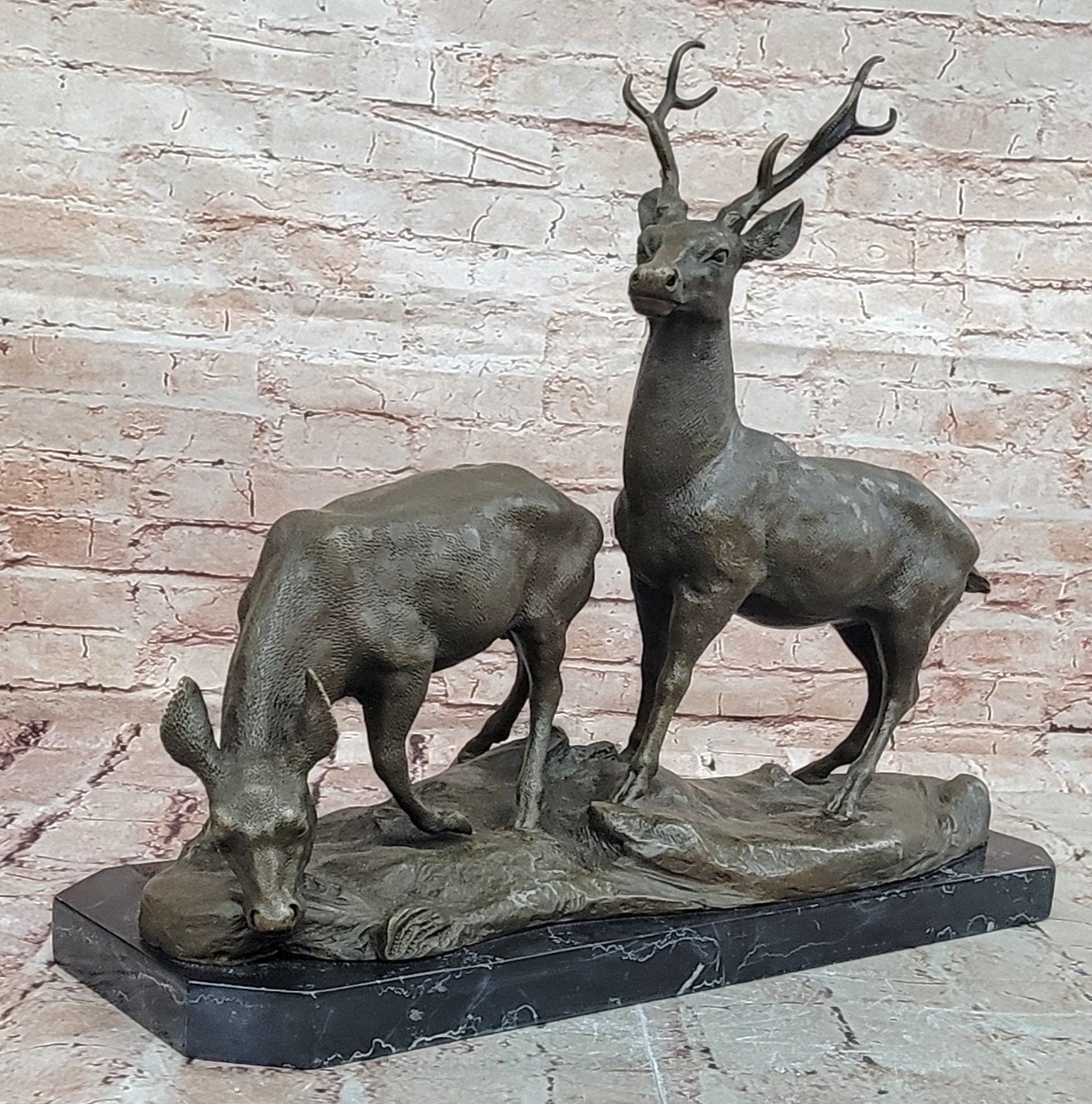 Wildlife Bronze Deer Couple Sculpture Stag and Doe Collectible Figurine