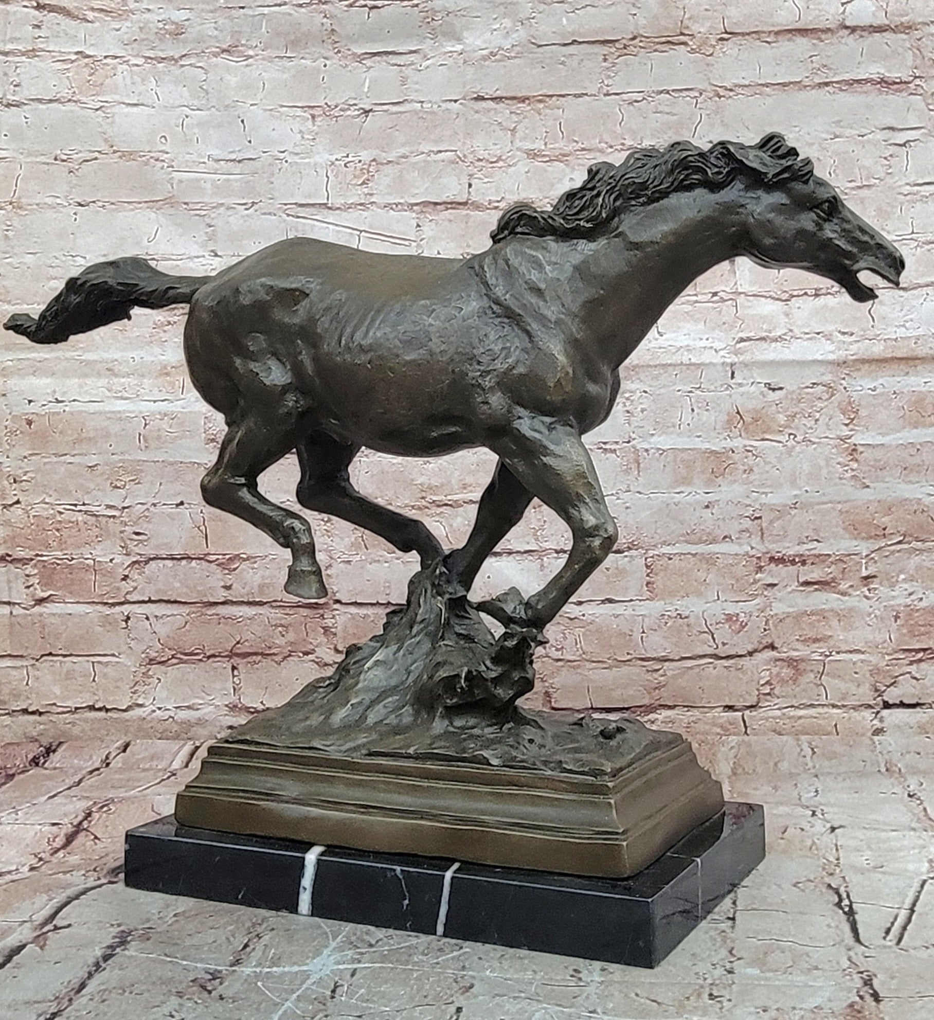 Bronze Wild Horse Sculpture Signed Milo Racing Stallion Statue Decor Art