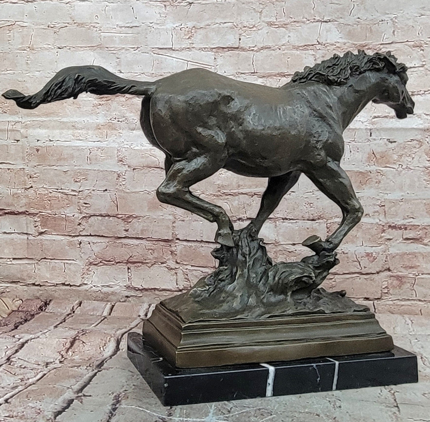 Bronze Wild Horse Sculpture Signed Milo Racing Stallion Statue Decor Art