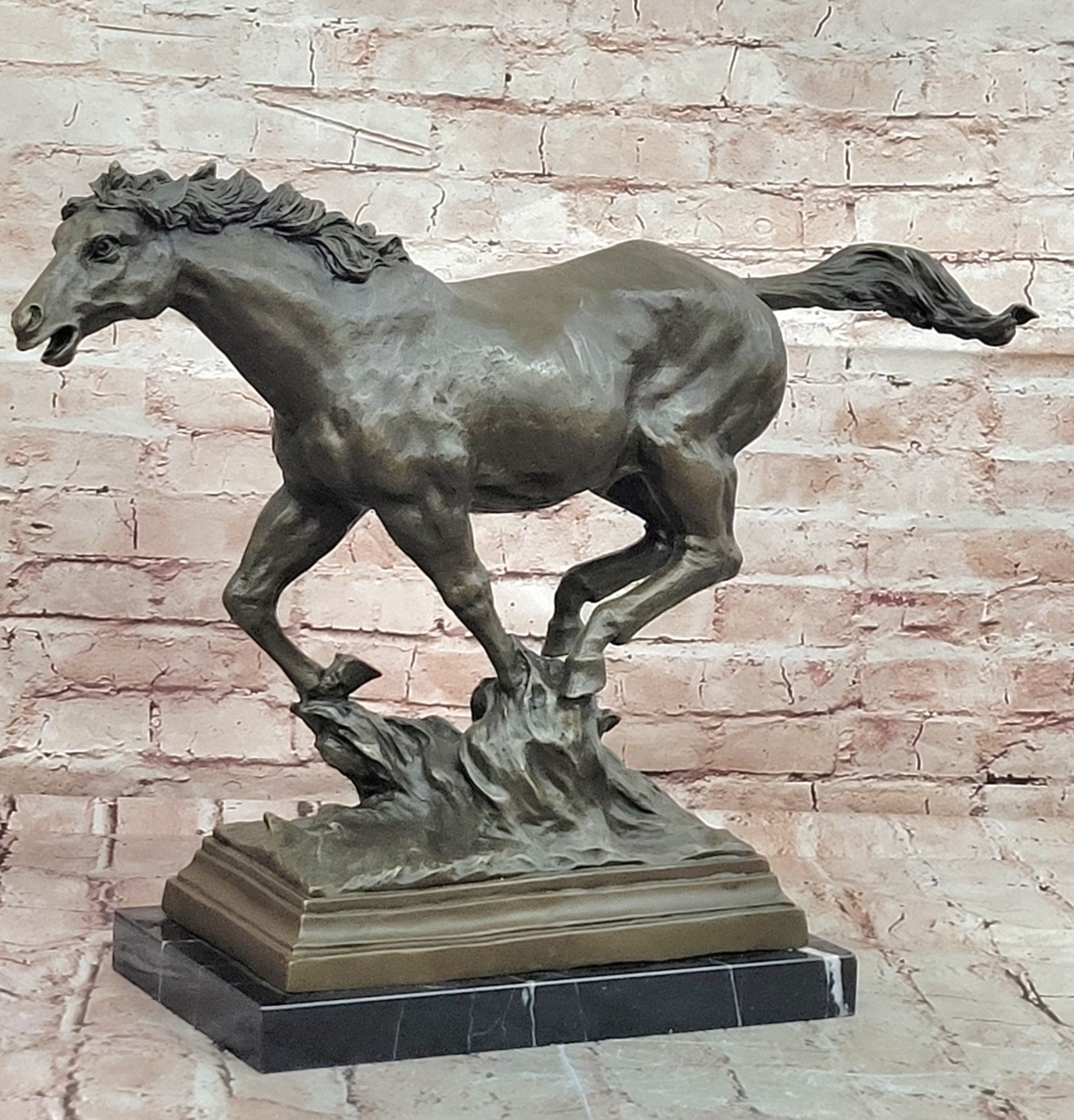 Bronze Wild Horse Sculpture Signed Milo Racing Stallion Statue Decor Art