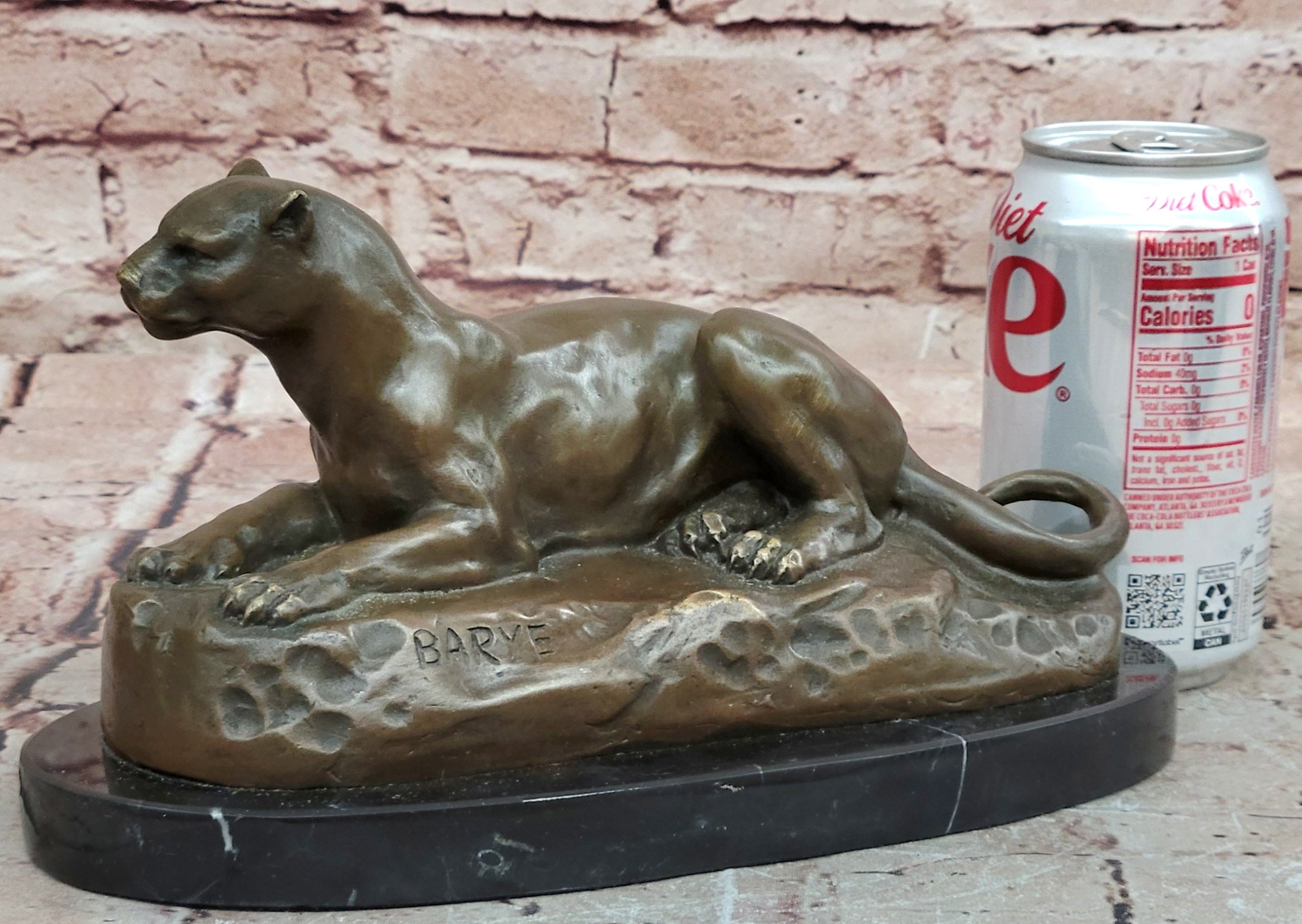 Bronze Sculpture by French Artist Barye Jaguar Puma Hot Cast Statue Wildlife