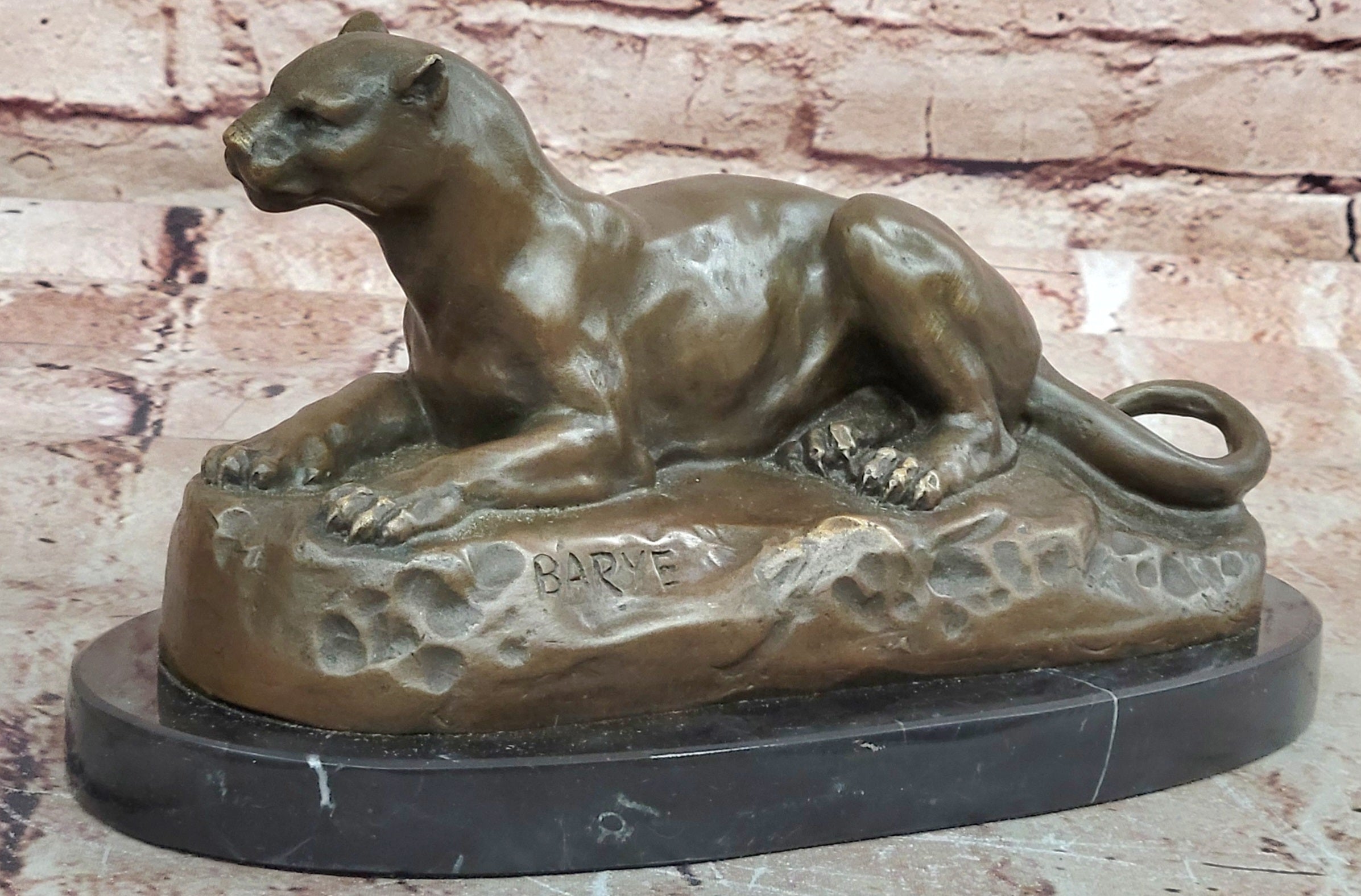 Bronze Sculpture by French Artist Barye Jaguar Puma Hot Cast Statue Wildlife