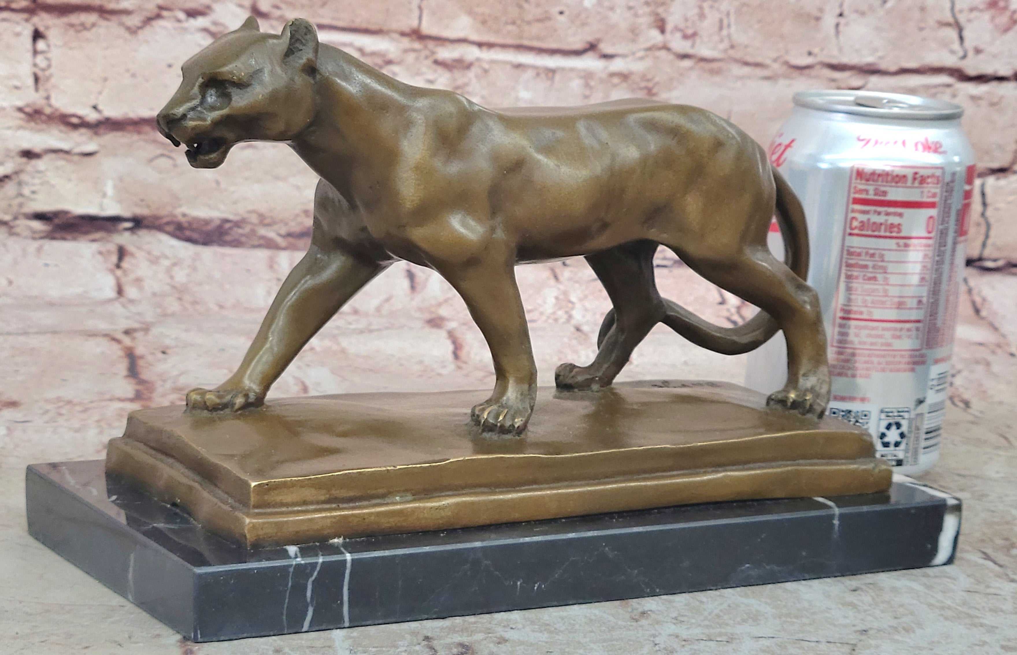 Bronze Sculpture Jaguar Cougar Mountain Lion Hand Made Wildlife Animal Statue