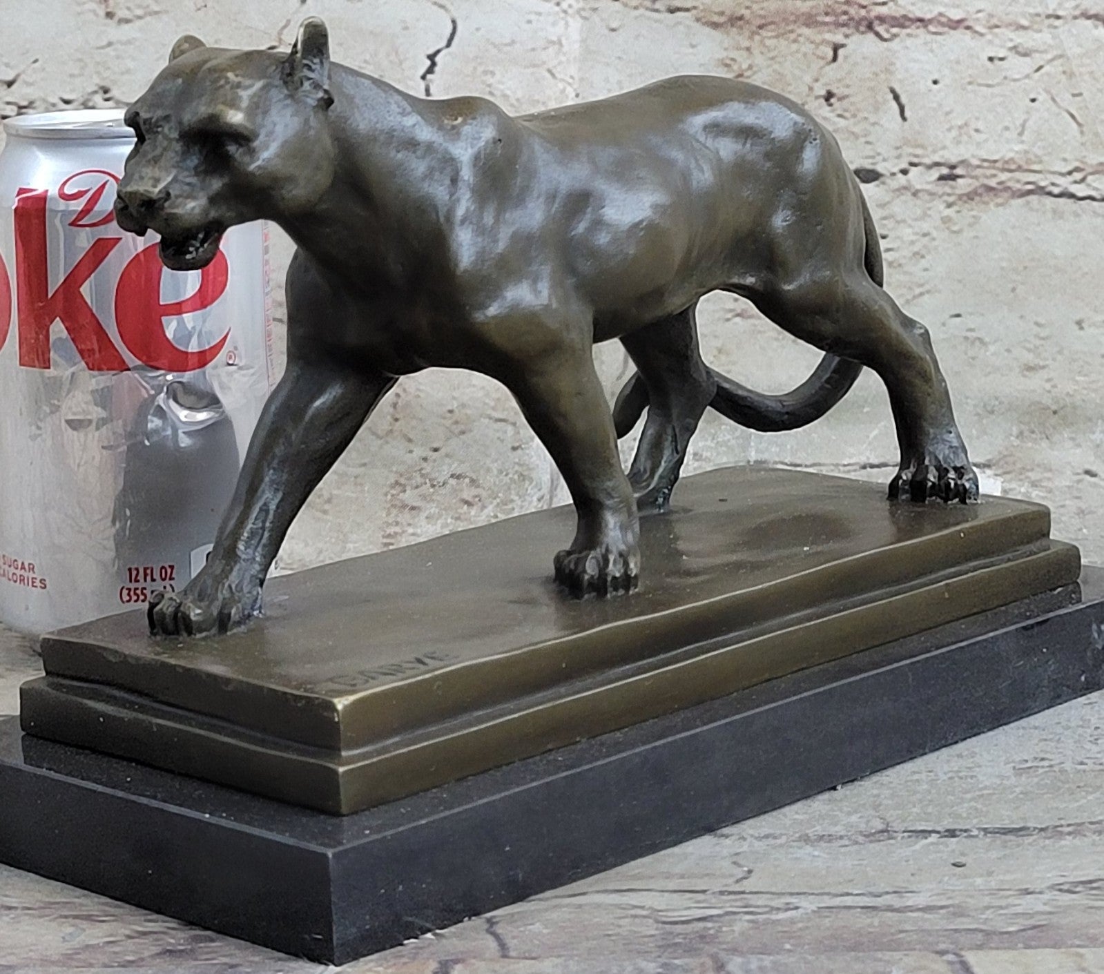 Bronze Sculpture Jaguar Cougar Mountain Lion Hand Made Wildlife Animal Statue