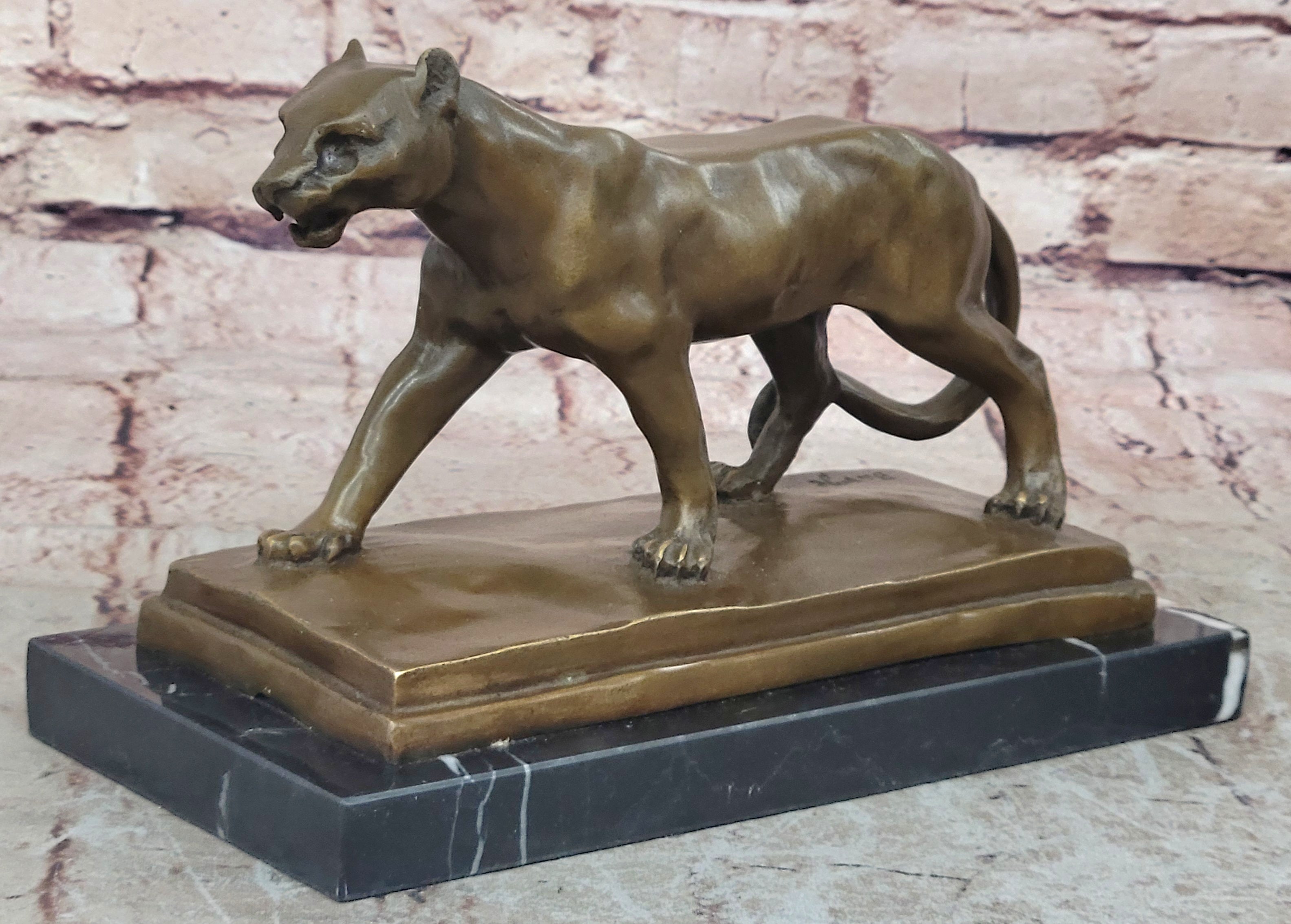Bronze Sculpture Jaguar Cougar Mountain Lion Hand Made Wildlife Animal Statue