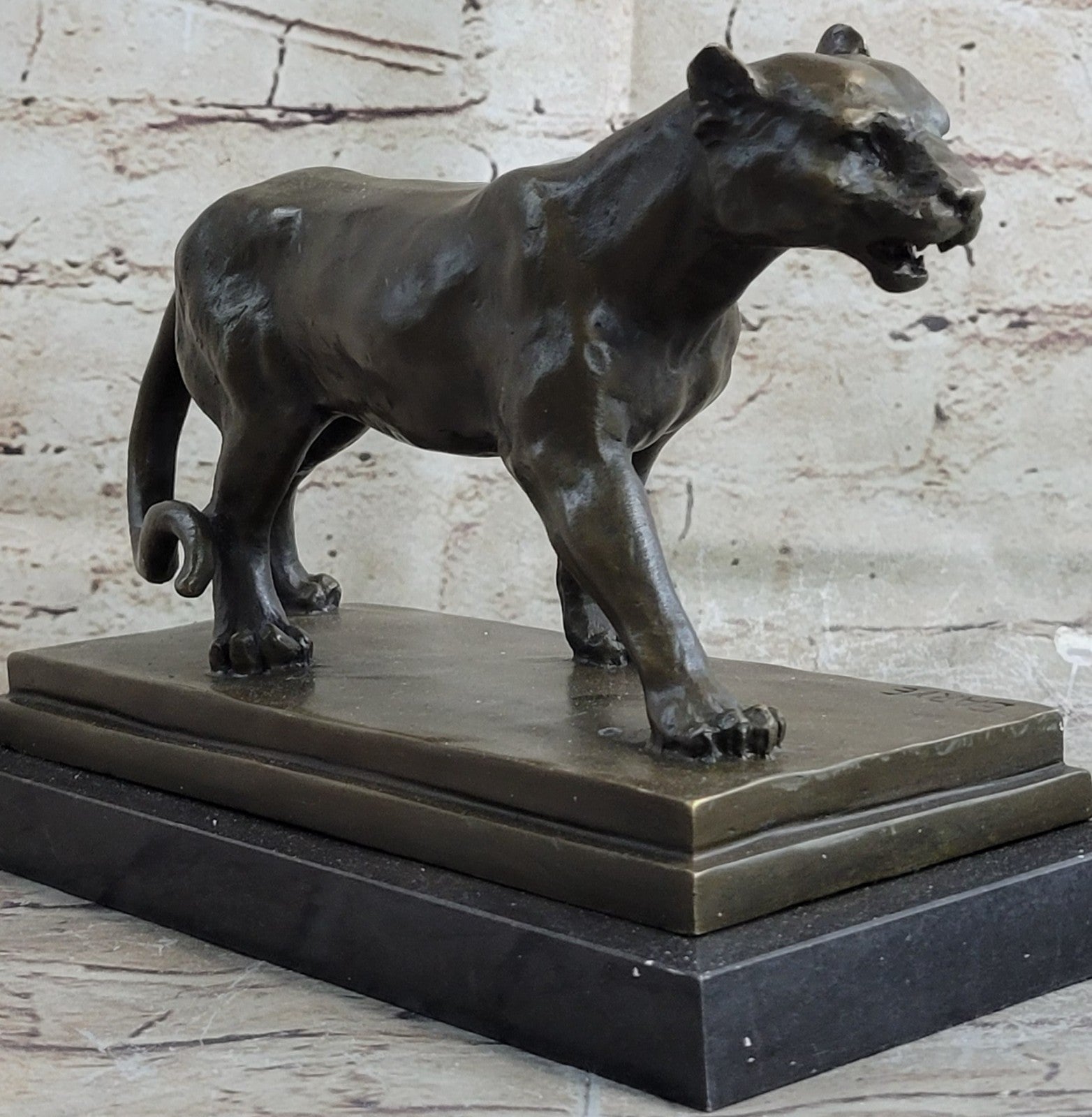 Bronze Sculpture Jaguar Cougar Mountain Lion Hand Made Wildlife Animal Statue