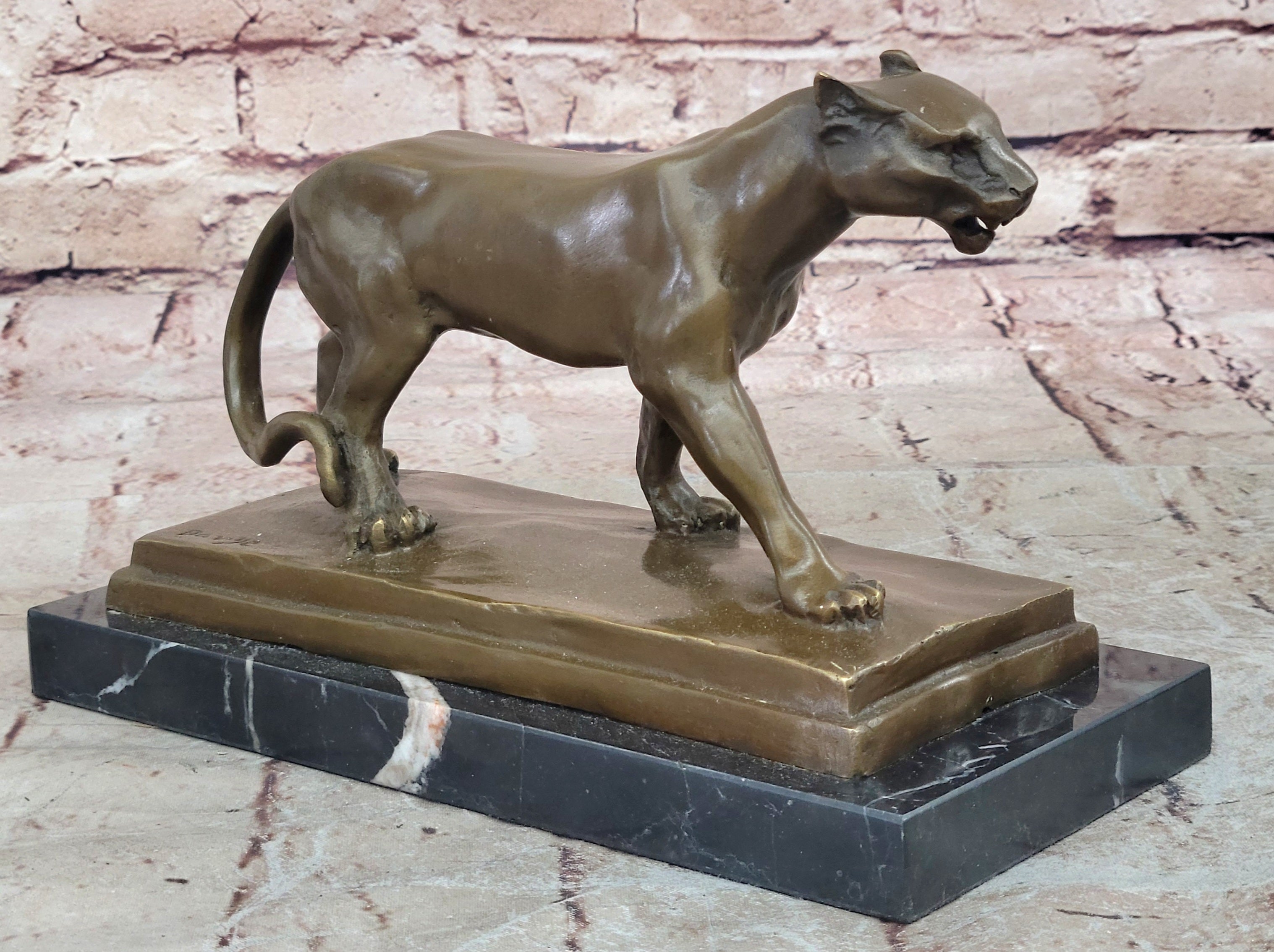 Bronze Sculpture Jaguar Cougar Mountain Lion Hand Made Wildlife Animal Statue