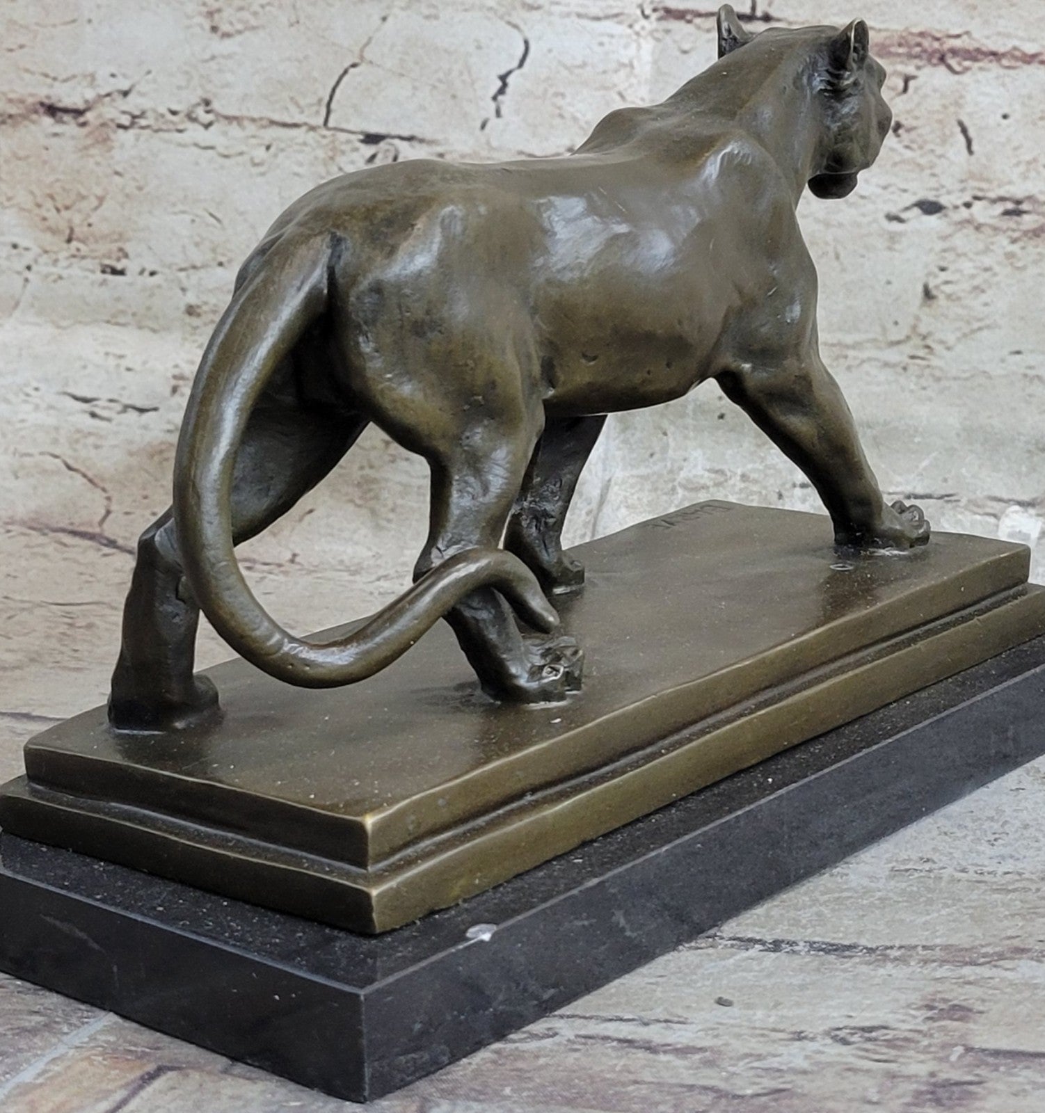 Bronze Sculpture Jaguar Cougar Mountain Lion Hand Made Wildlife Animal Statue