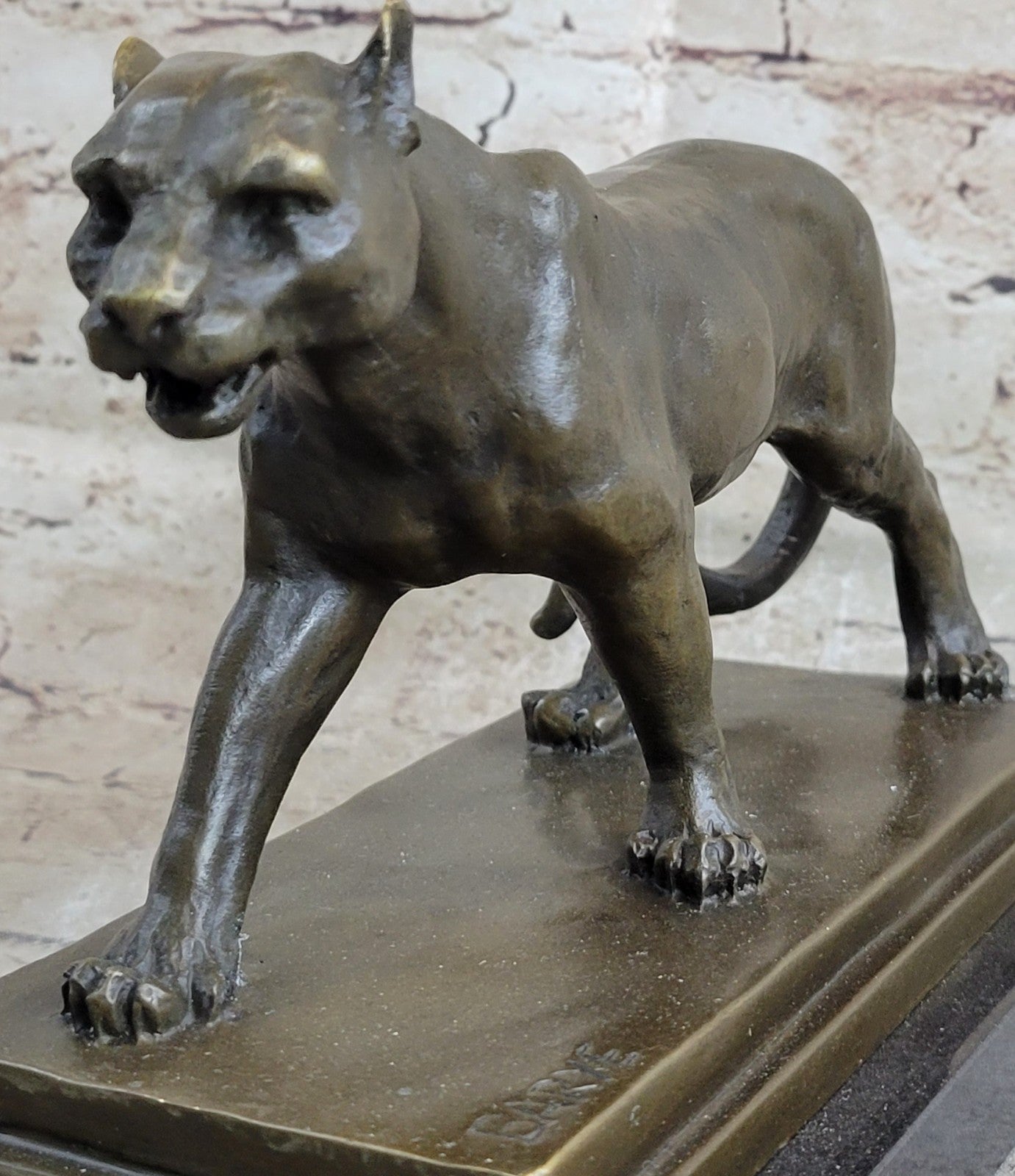 Bronze Sculpture Jaguar Cougar Mountain Lion Hand Made Wildlife Animal Statue