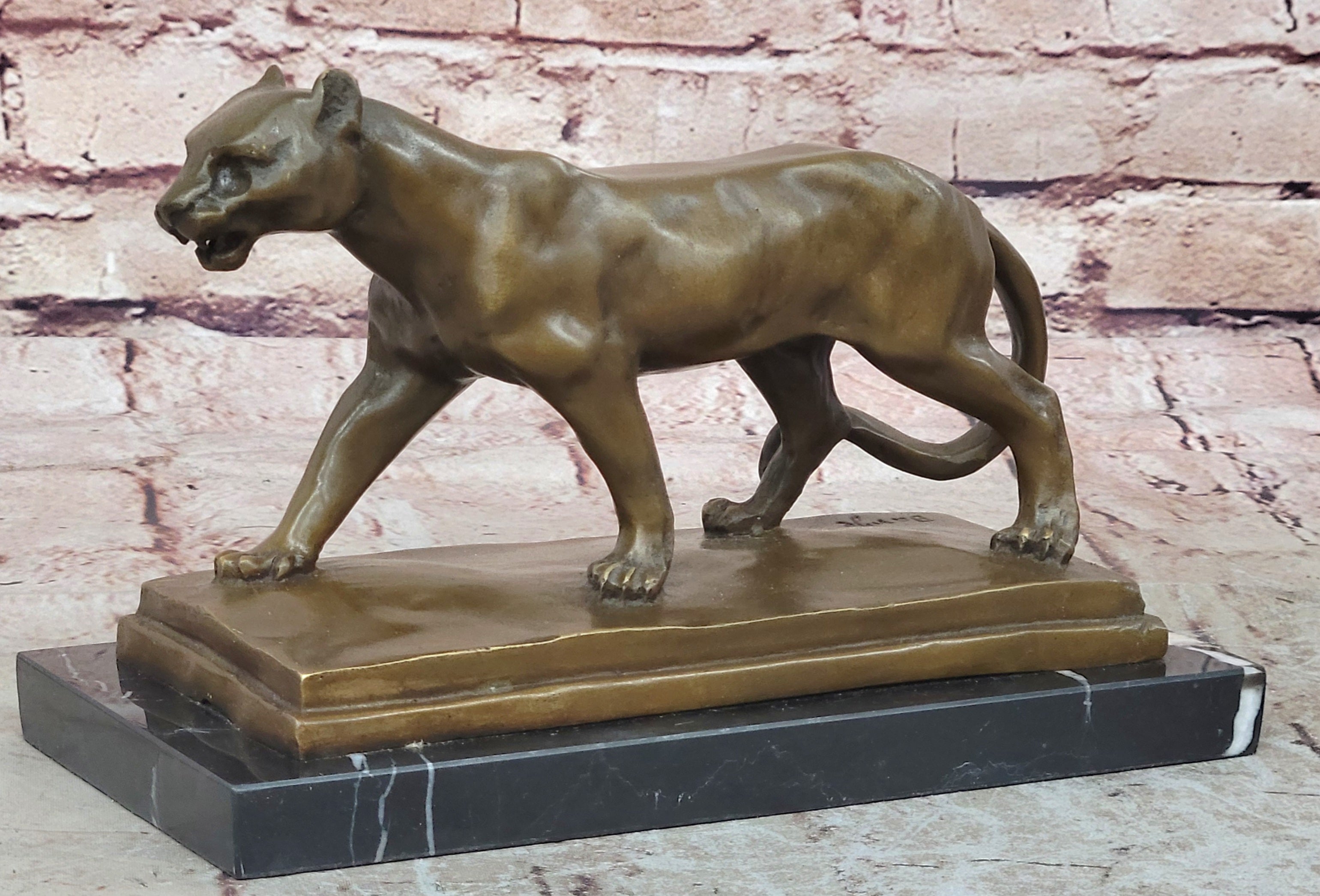 Bronze Sculpture Jaguar Cougar Mountain Lion Hand Made Wildlife Animal Statue