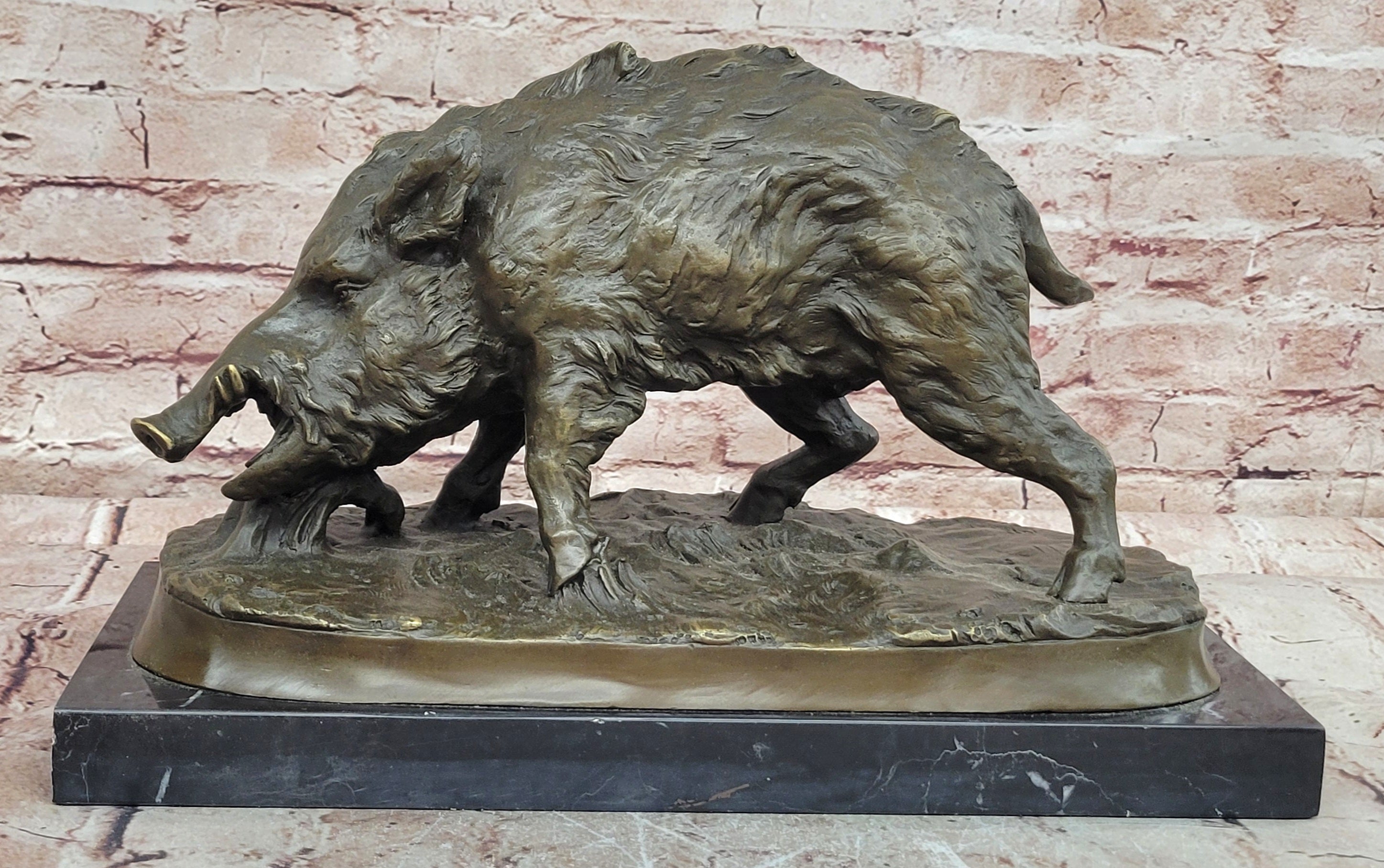 Large Bronze Hog Statue Wild Boar Sculpture Realistic Animalier Art Piece