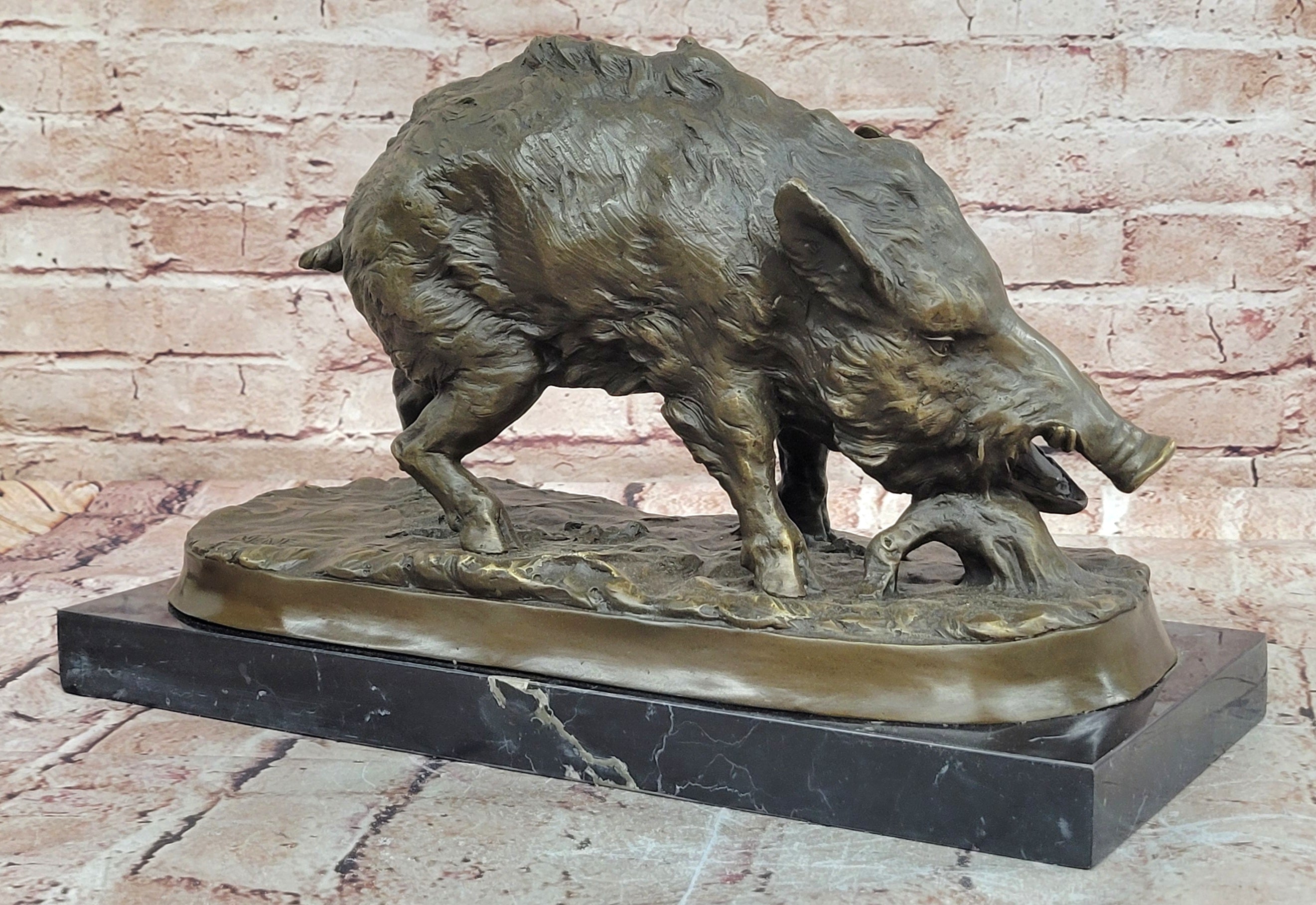 Large Bronze Hog Statue Wild Boar Sculpture Realistic Animalier Art Piece